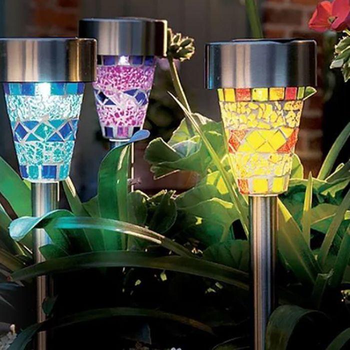 Foco Led solar tipo mosaico para jardín Pack 3uds-6