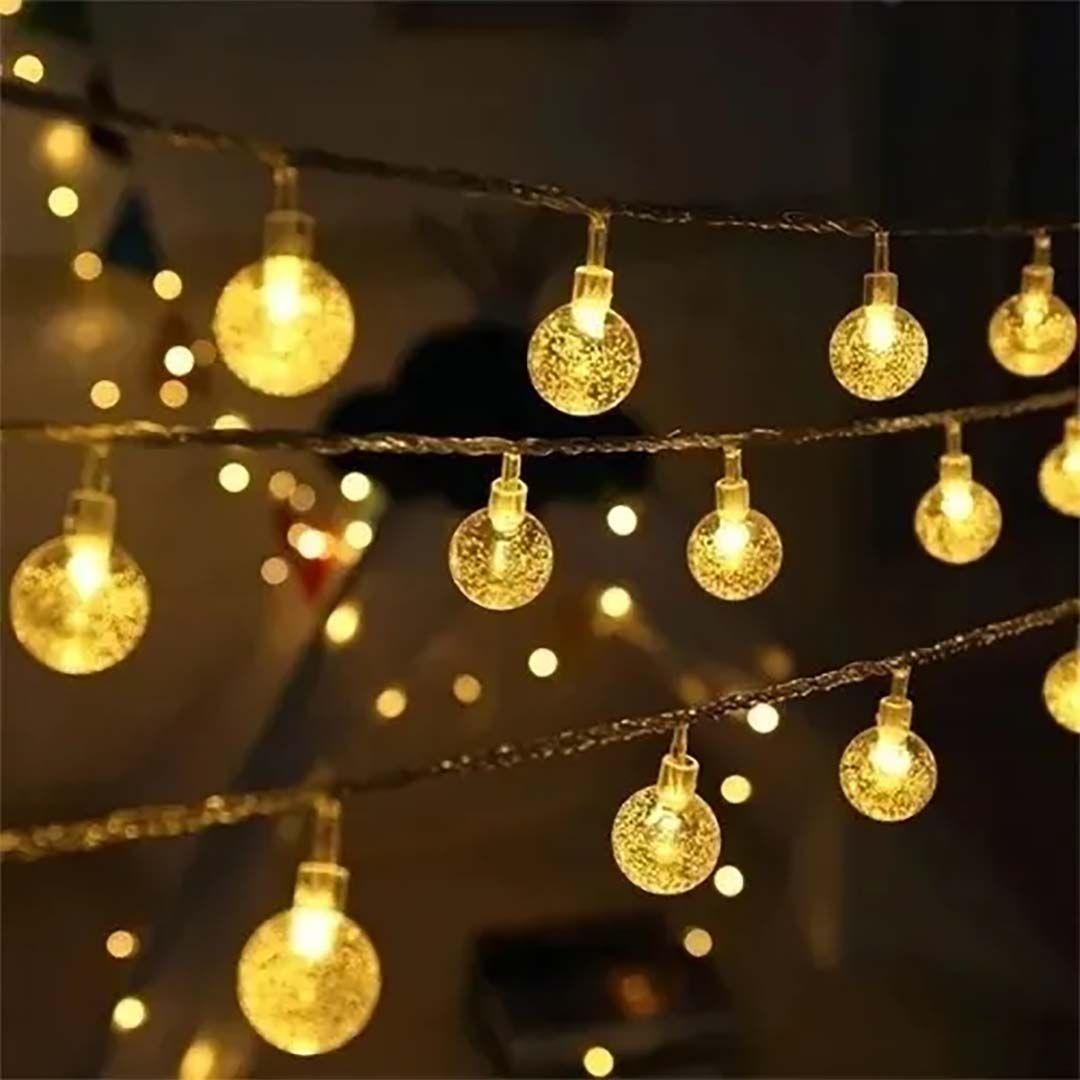 Guirnalda de luces 50 Led hada esfera solar luz cálida 7m-2