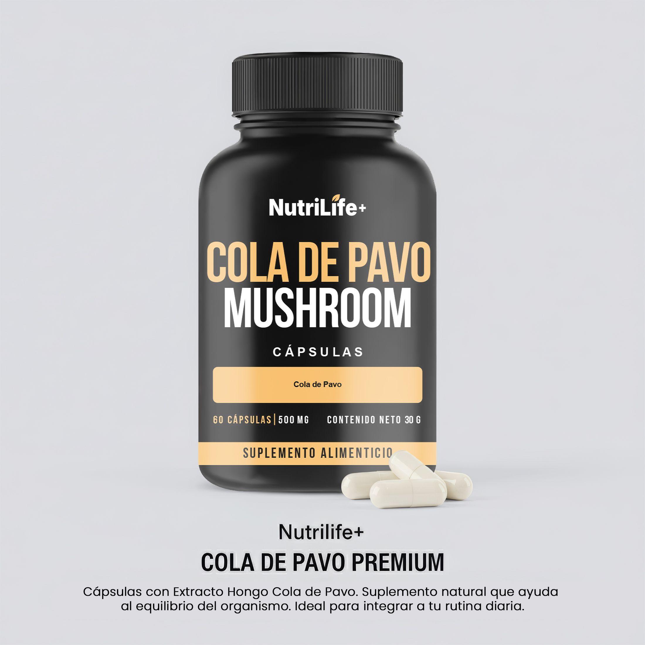 Pack 3 Cola De Pavo Mushroom 180 Capsulas 500 mg Nutrilife+ Sistema Inmune Sin Sabor-5