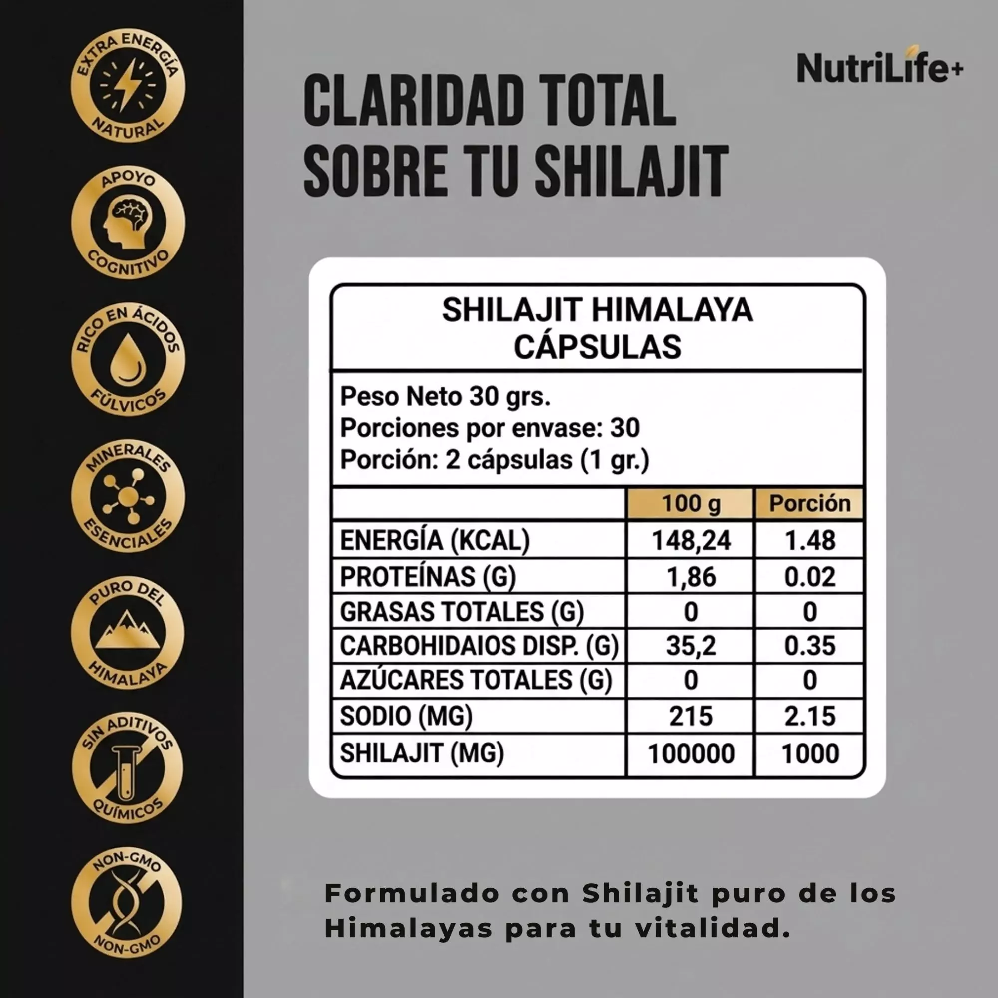 Pack 2 Shilajit Himalaya 500mg Nutrilife Suplemento Shilajit 120 Capsulas-3