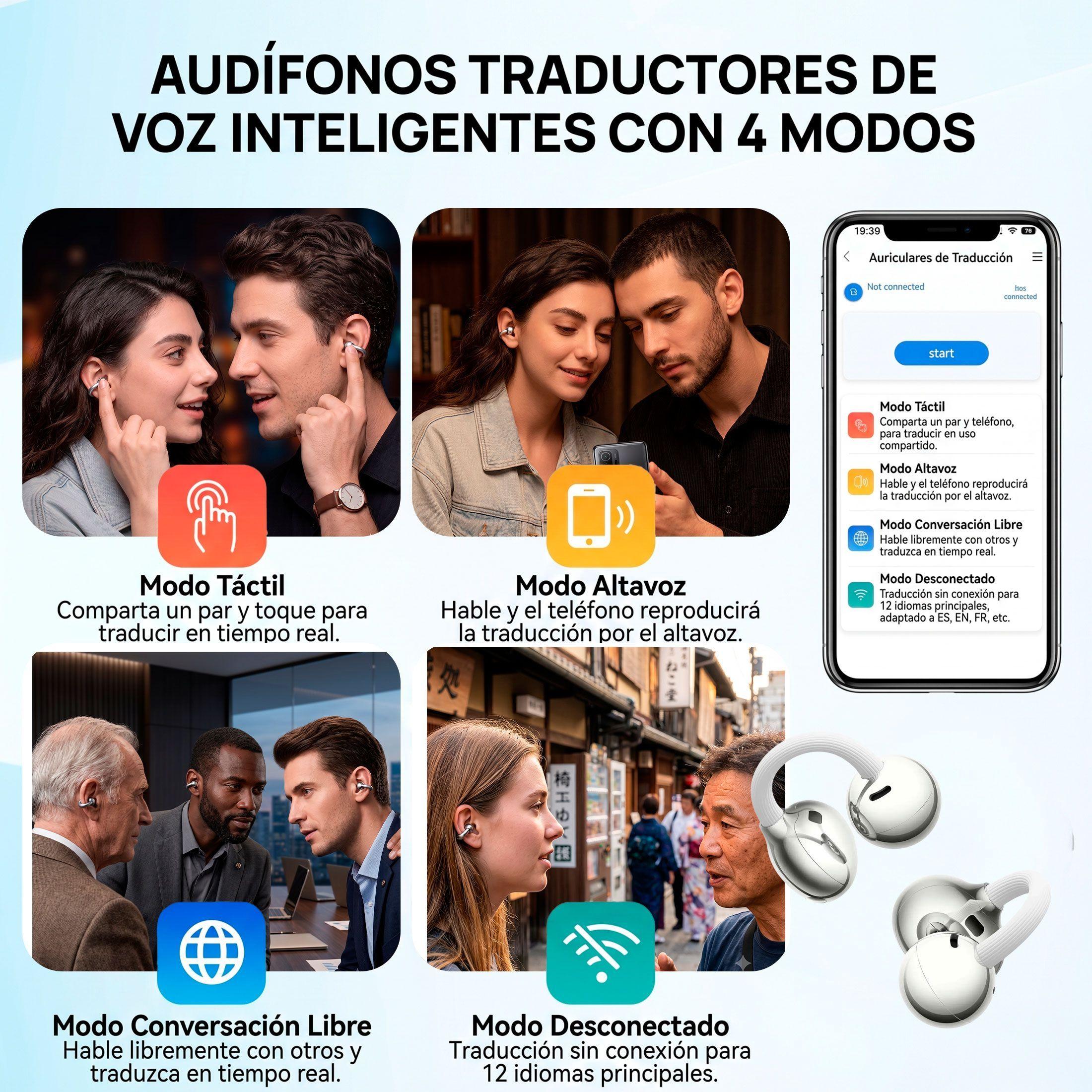 Audifonos Bluetooth Blanco Traductores De 130 Idiomas-8
