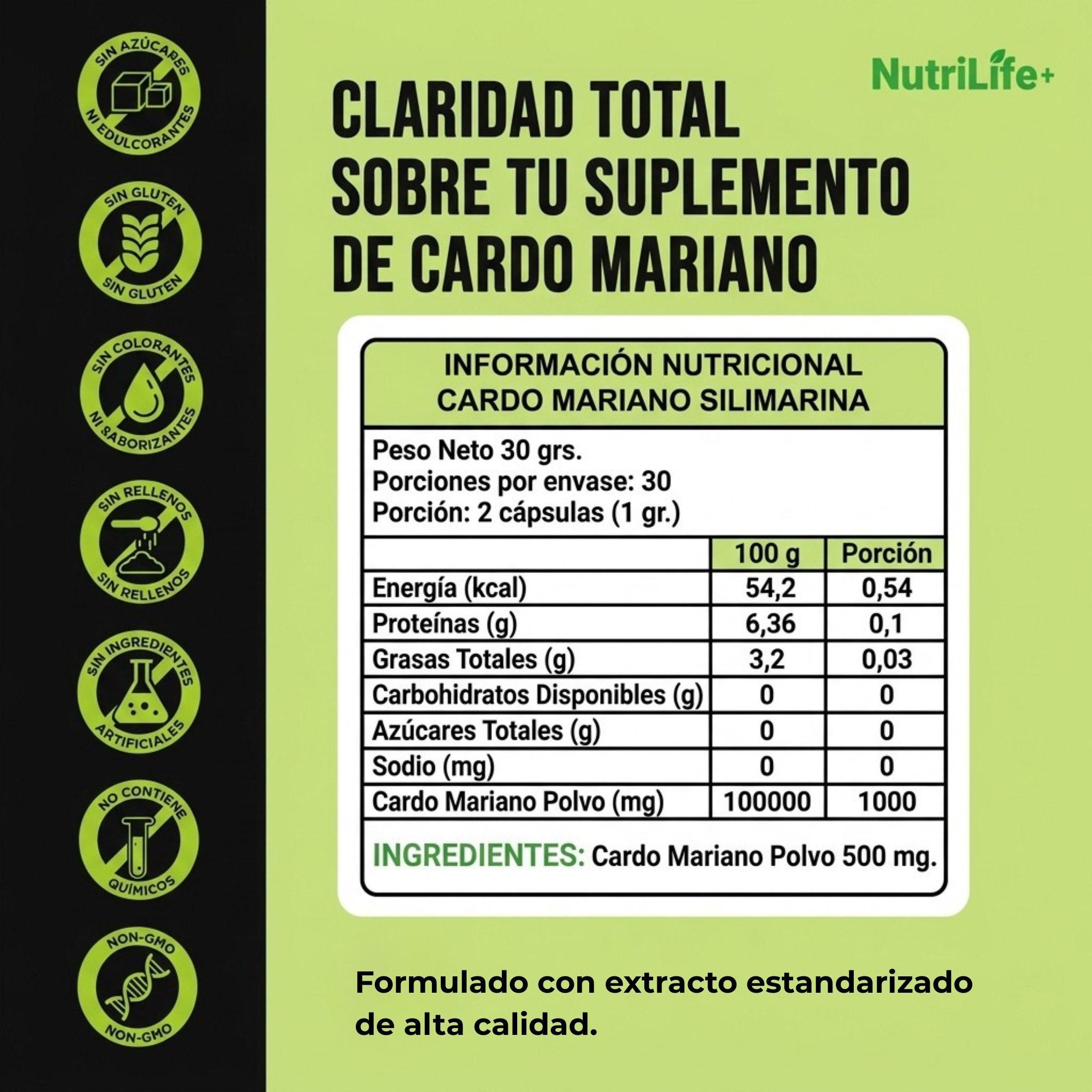 Pack 3 Cardo Mariano Capsulas 500mg Nutrilife Extracto De Cardo Mariano 180 Capsulas-3