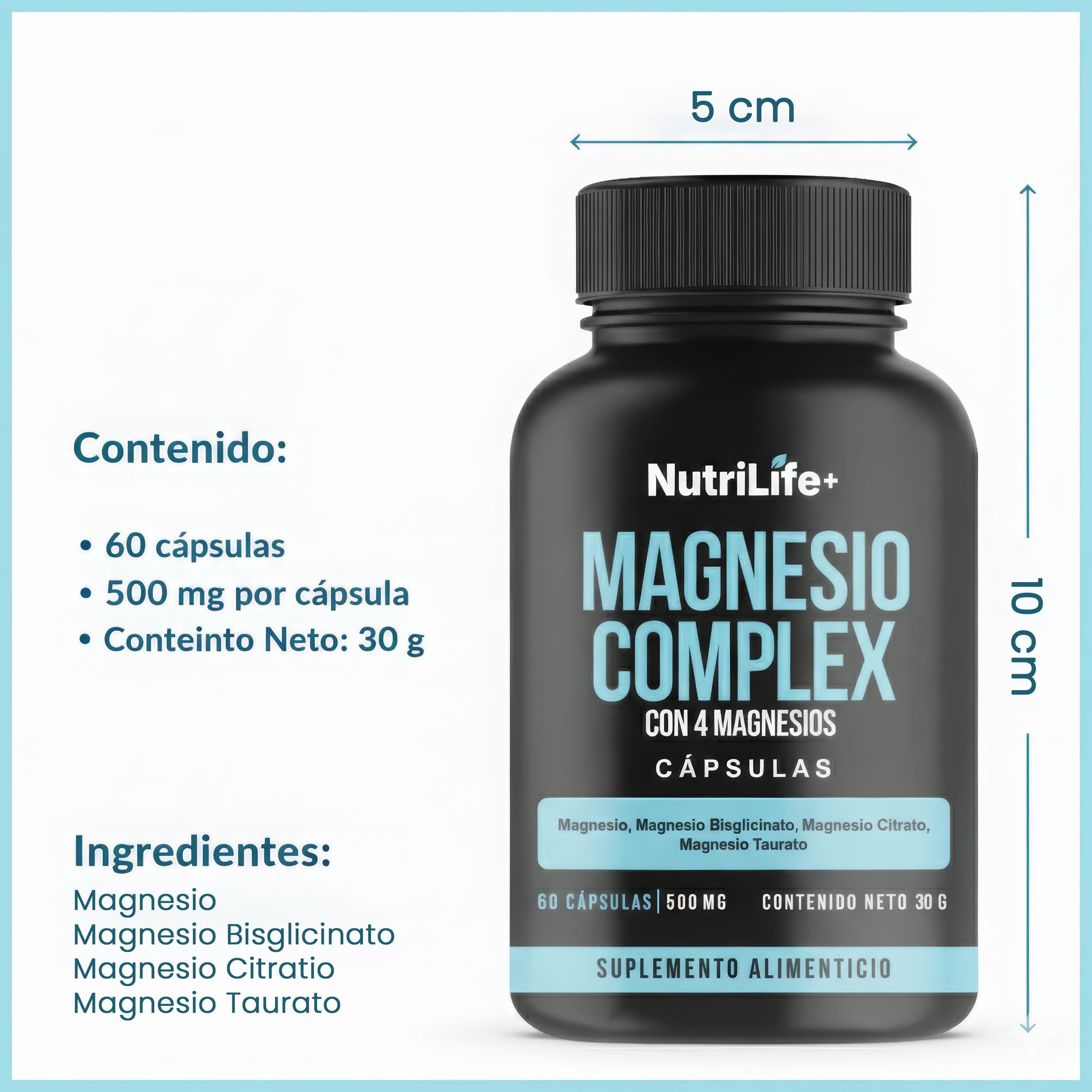 Magnesio Complex Con 4 Magnesio 60 Capsulas Nutrilife+ 500mg Sin Sabor Bienestar-4