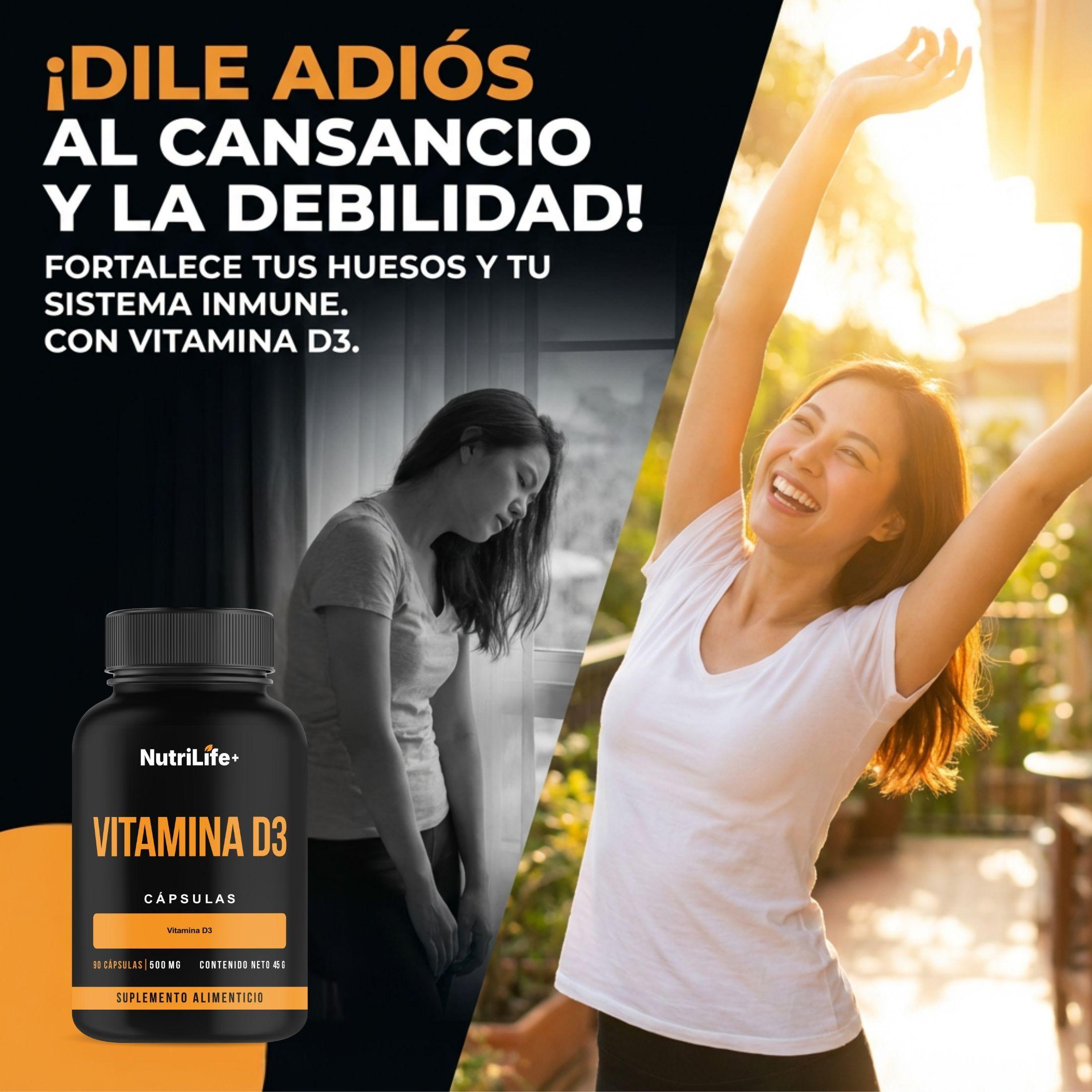 Pack 2 Vitamina D3 180 Capsulas 500mg Nutrilife Bienestar Sin Sabor Suplementos-4