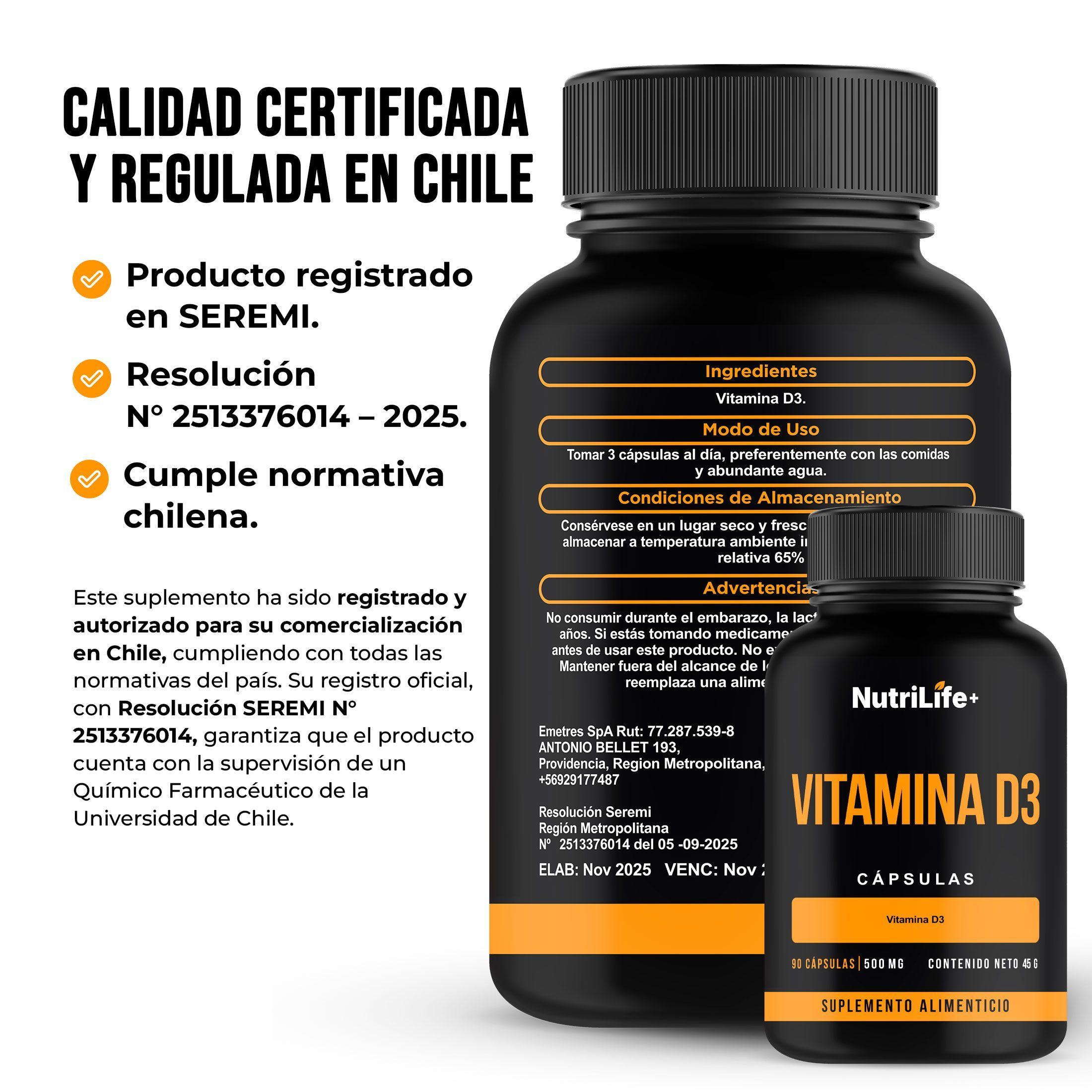 Pack 2 Vitamina D3 180 Capsulas 500mg Nutrilife Bienestar Sin Sabor Suplementos-7