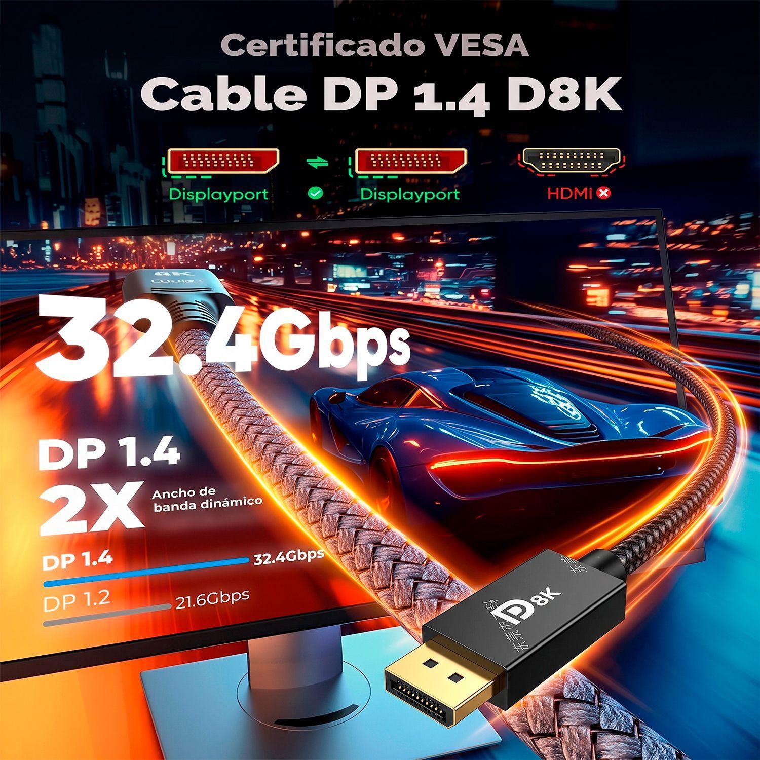 Cable Dp DisplayPort A DisplayPort 8K 2Metros 240Hz-1