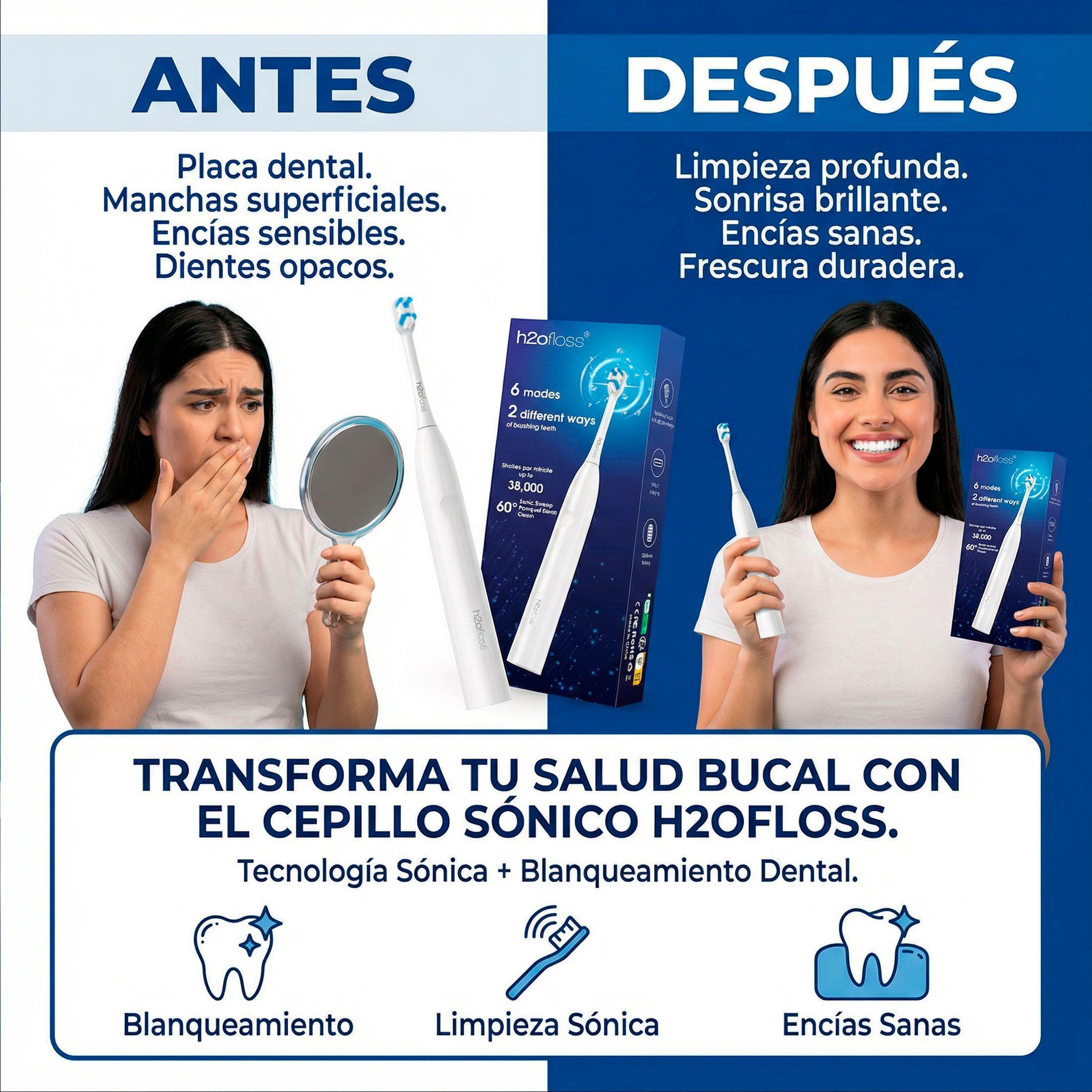 Cepillo De Dientes El ctrico S nico H2ofloss Color Blanco-2