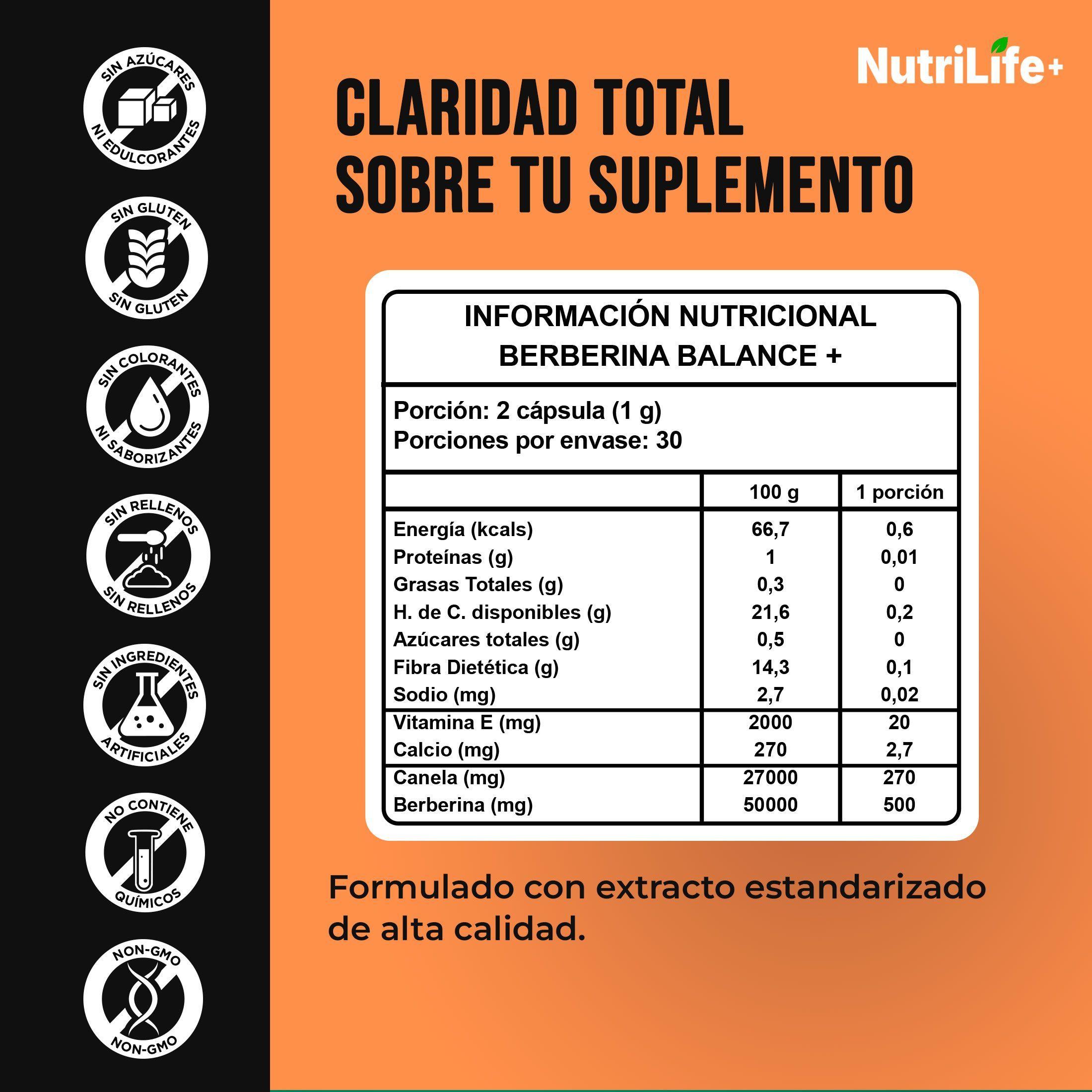 Pack 3 Berberina Balance 120 C psulas Nutrilife Glucosa Suplementos Sin Sabor-3
