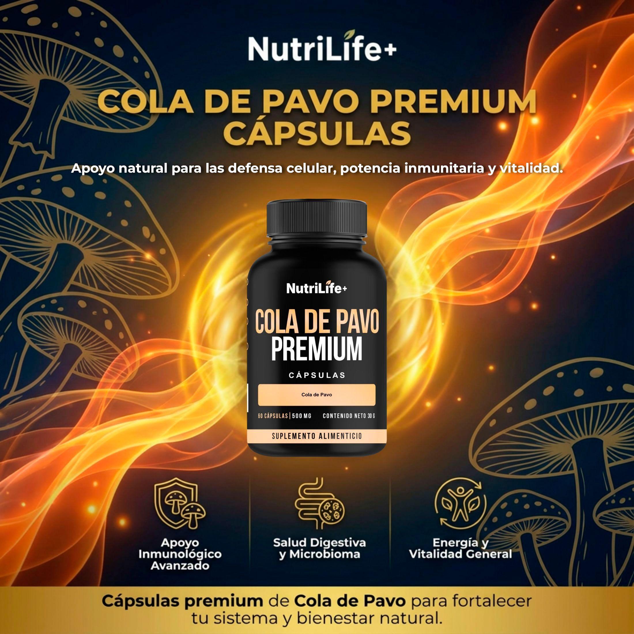 Pack 2 Cola De Pavo 120 Capsulas 500 mg Nutrilife+ Sistema Inmune Sin Sabor-1