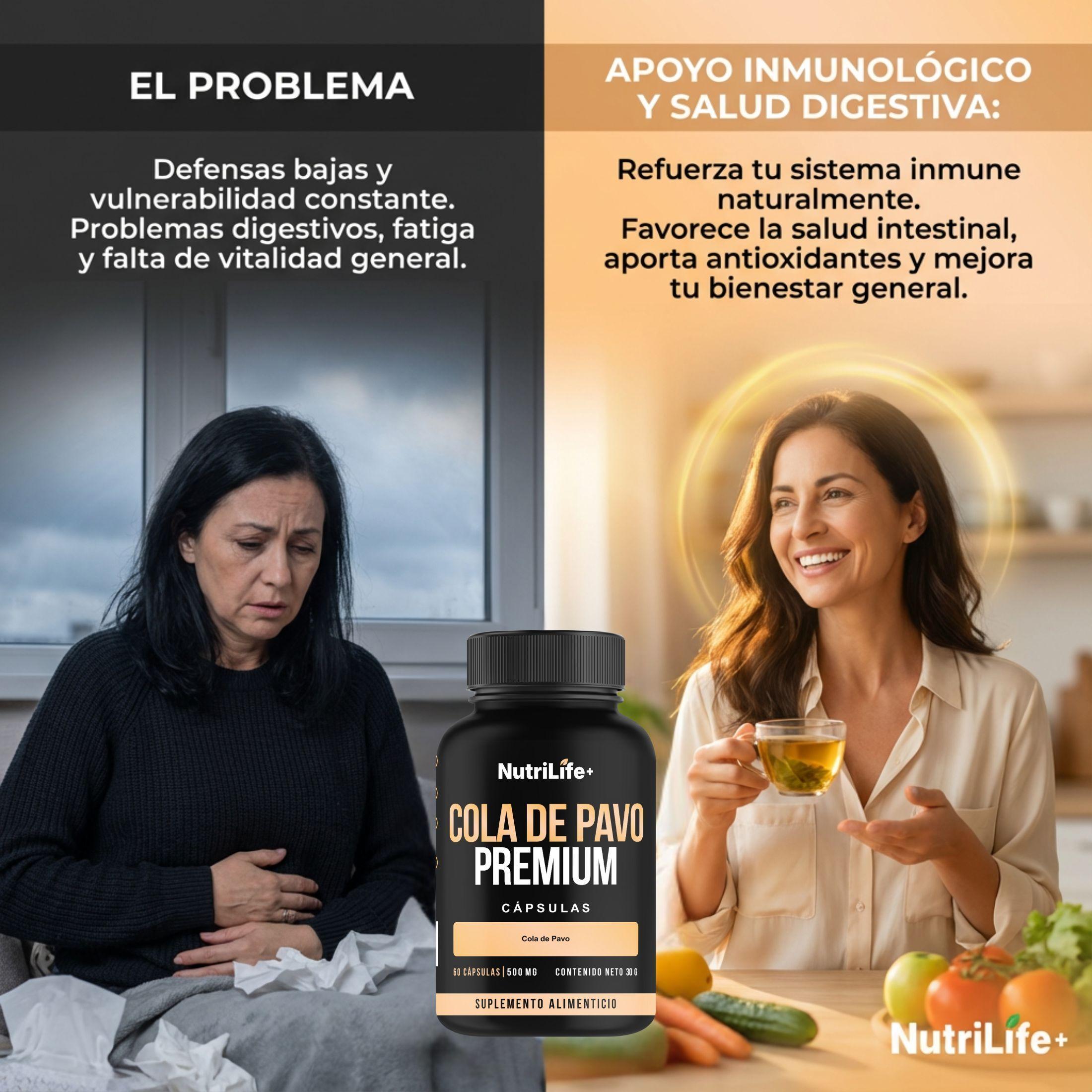 Pack 2 Cola De Pavo 120 Capsulas 500 mg Nutrilife+ Sistema Inmune Sin Sabor-2