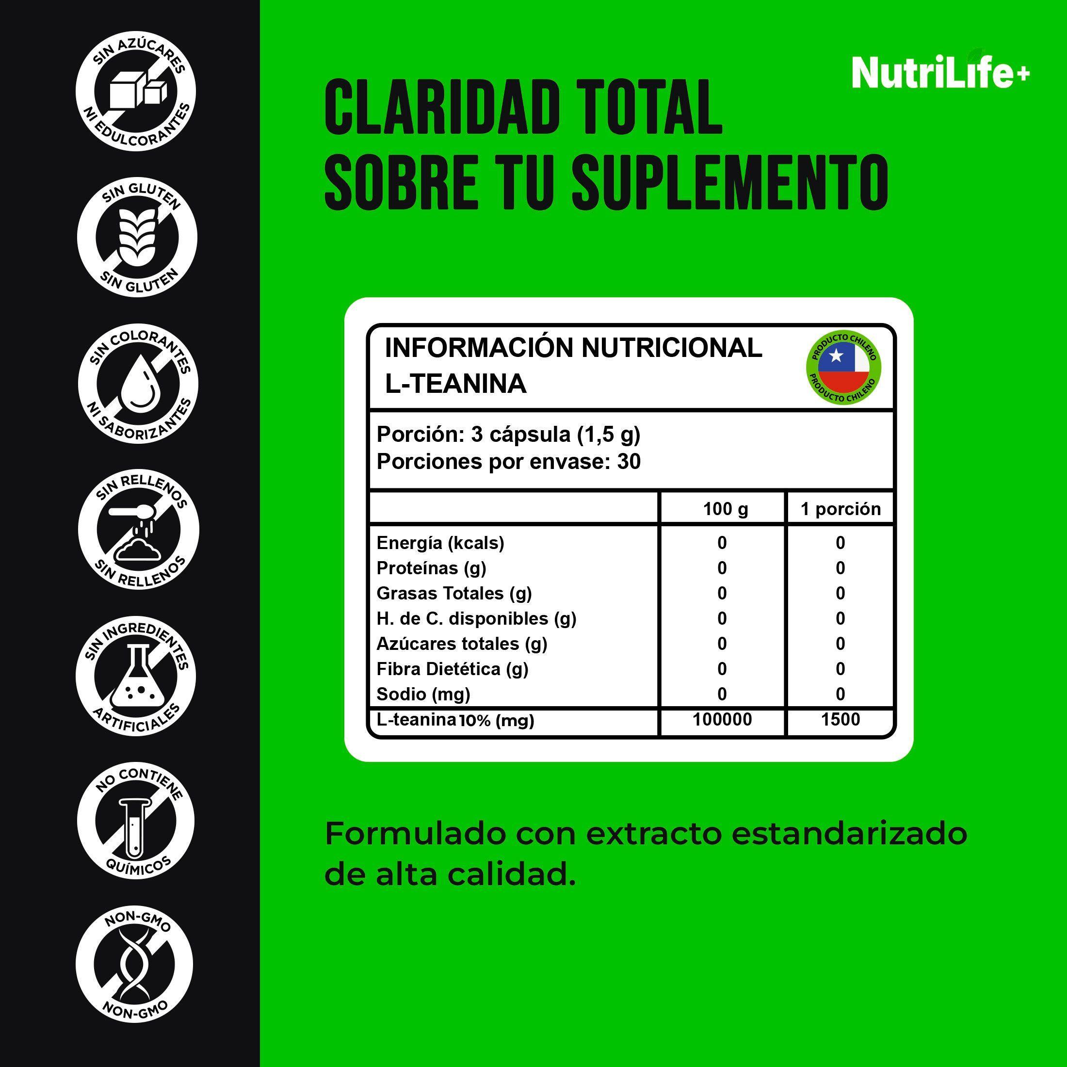 Pack 3 L teanina 500mg Nutrilif 90 Capsulas Te Verde L Teanina Suplemento Para Concentracion Sue o-3
