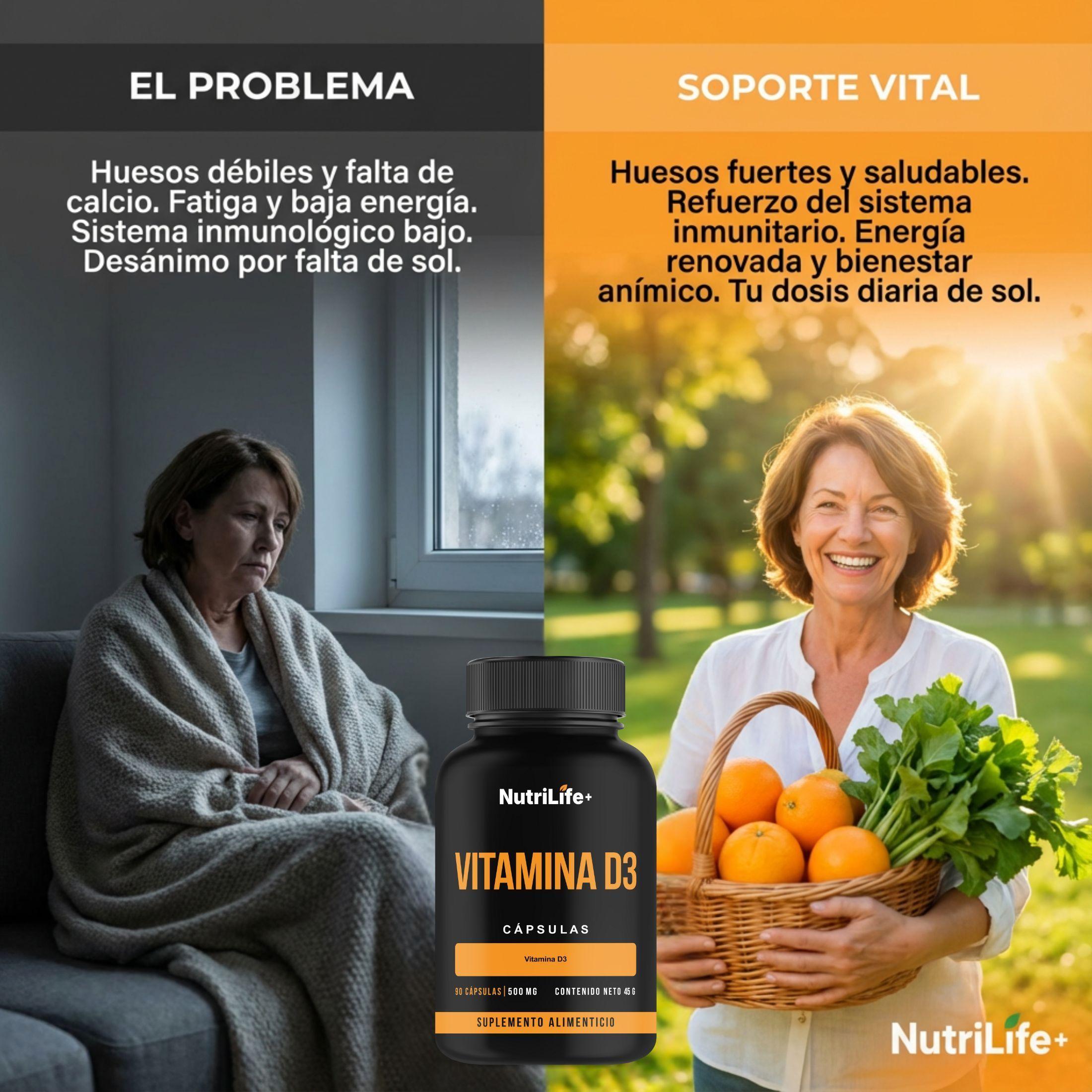 Vitamina D3 90 Capsulas 500mg Nutrilife Bienestar Sin Sabor Suplemento Alimenticio-2