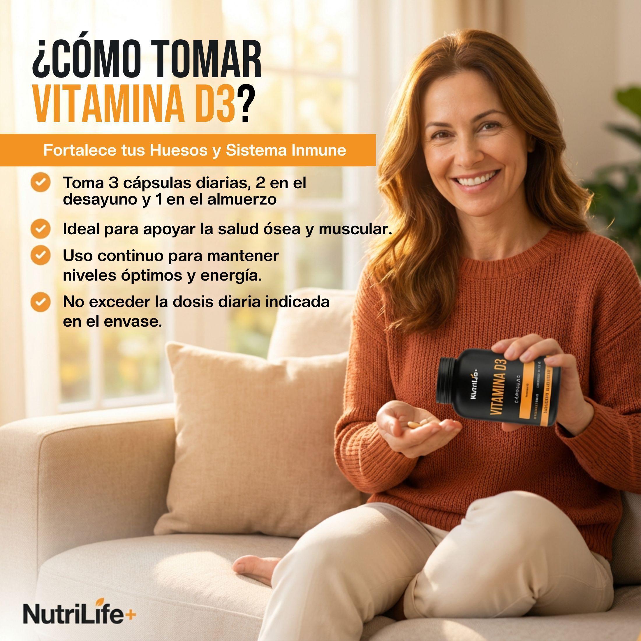Vitamina D3 90 Capsulas 500mg Nutrilife Bienestar Sin Sabor Suplemento Alimenticio-6