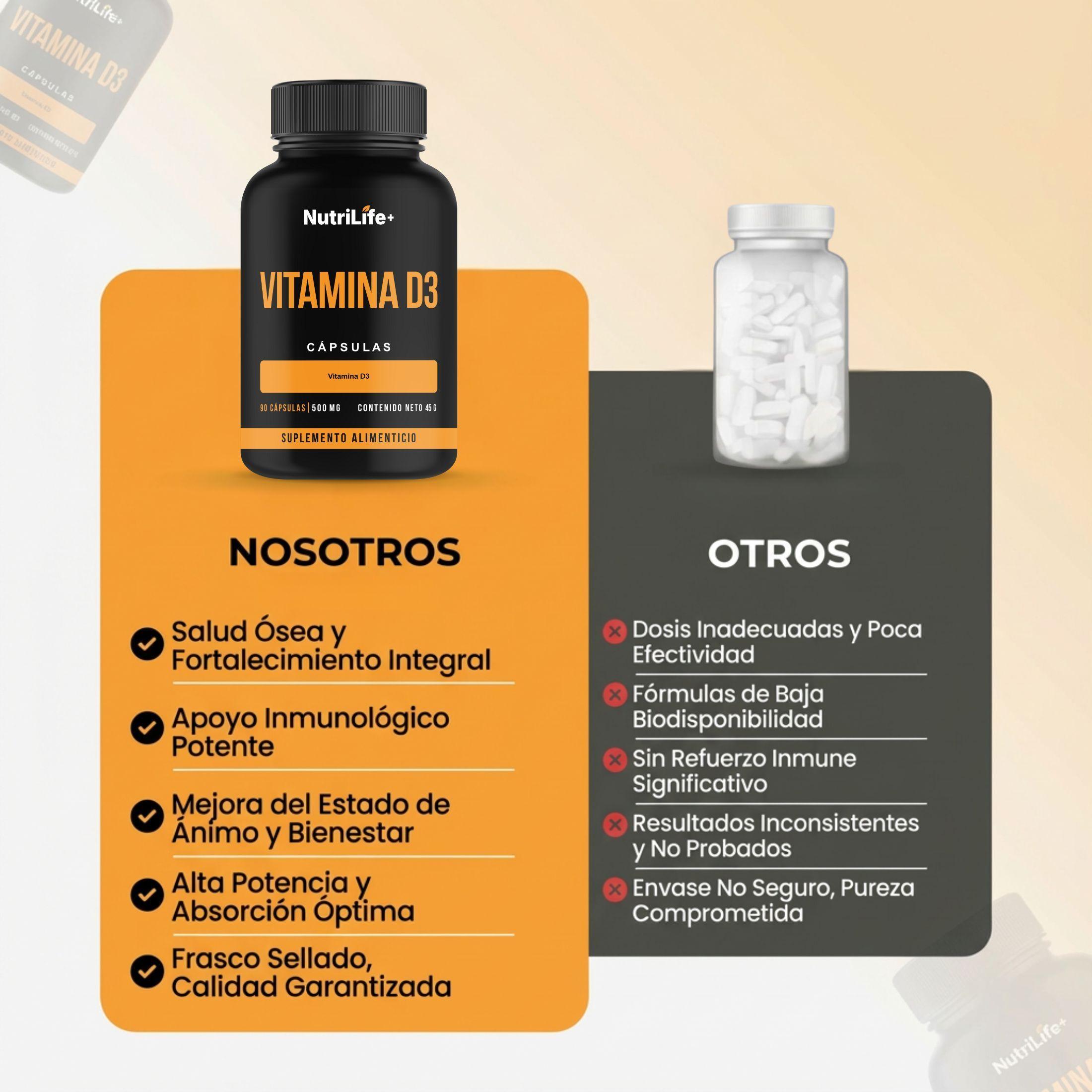 Vitamina D3 90 Capsulas 500mg Nutrilife Bienestar Sin Sabor Suplemento Alimenticio-7