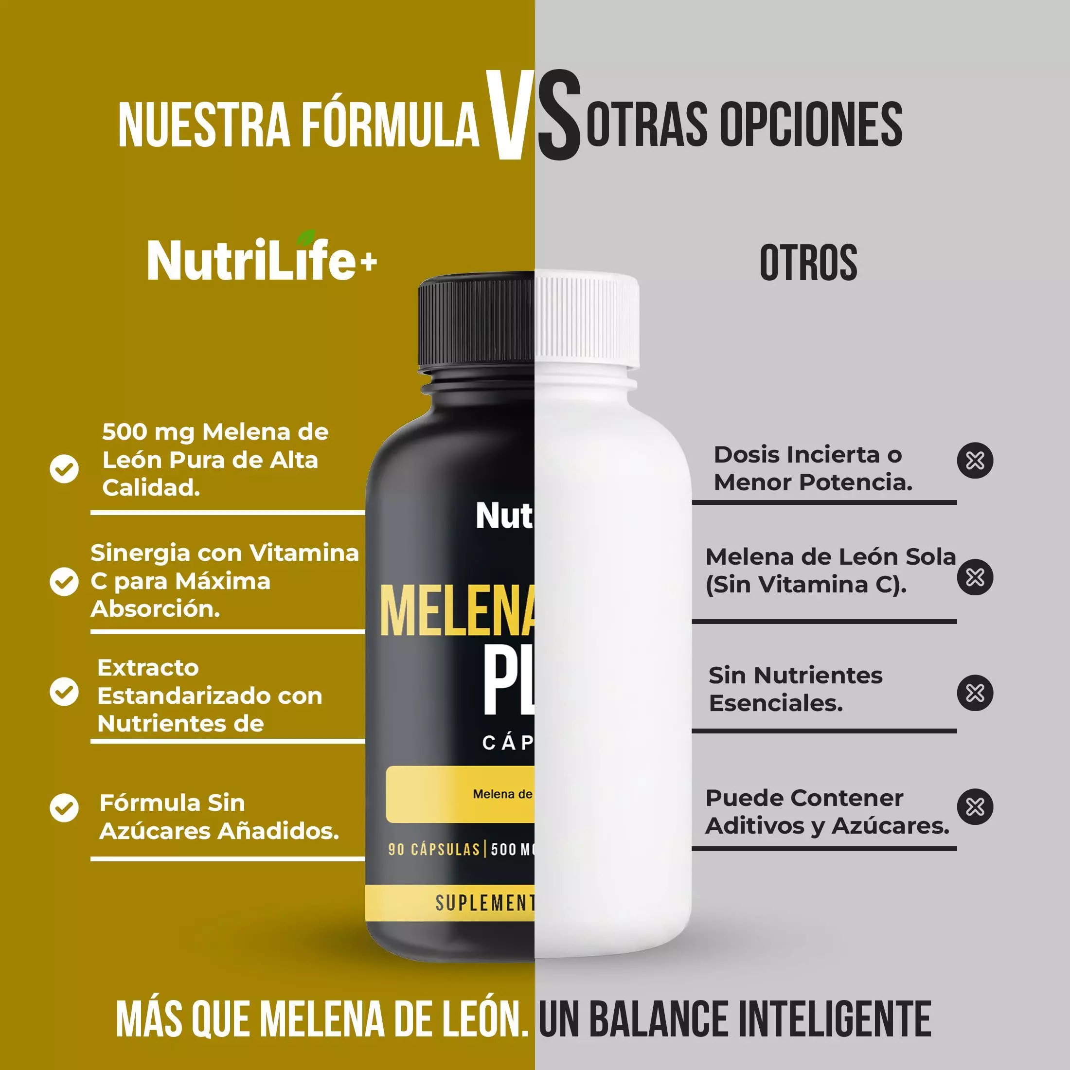 Pack 2 Melena De Leon Plus Hongo 180 Capsulas Nutrilife+ Sin Sabor Bienestar -7