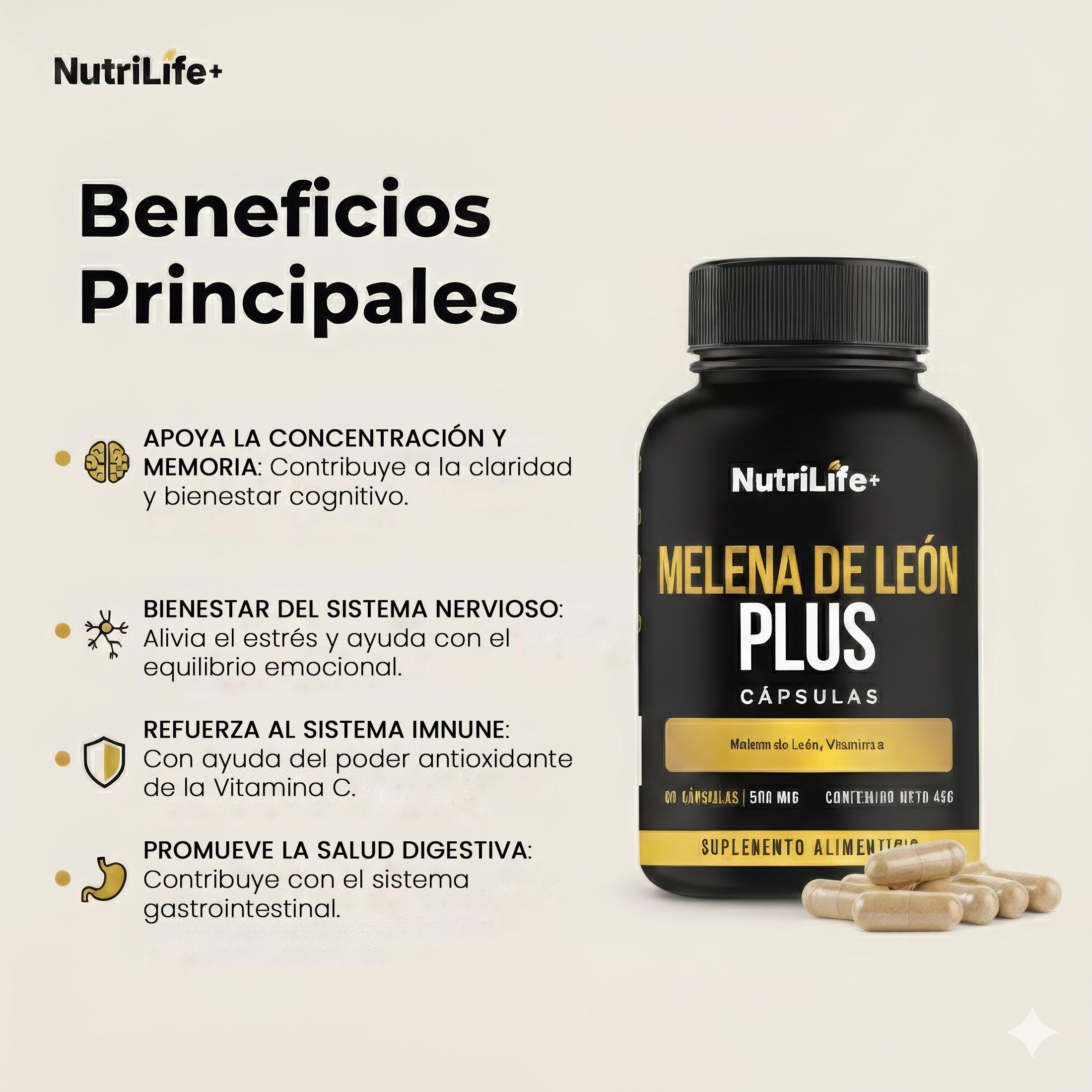 Melena De Leon Plus Hongo 90 Capsulas 500mg Nutrilife+ Sin Sabor Bienestar-4