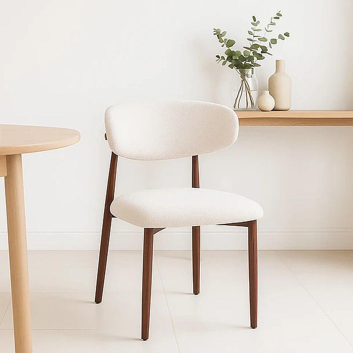 Silla Bear de Comedor Tapizada en Tela con Patas Metálicas Color Madera Crema-3