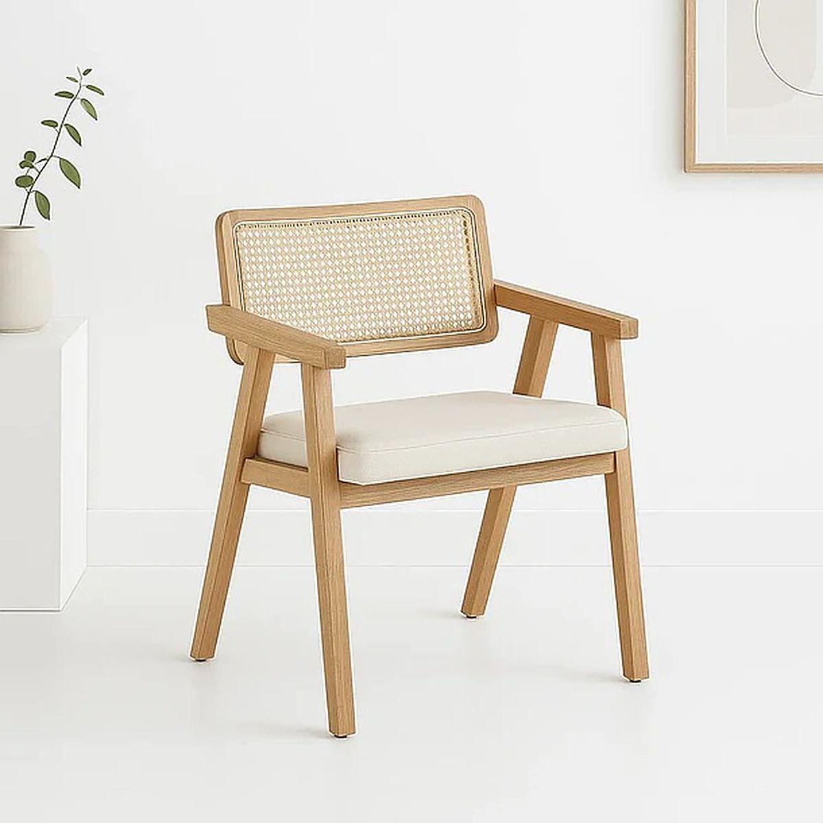 Sitial Chandigarh Butaca de Madera con Respaldo de Rattan y Asiento Acolchado-1
