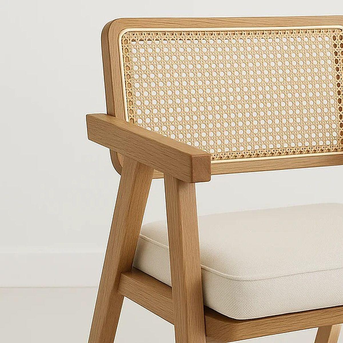Sitial Chandigarh Butaca de Madera con Respaldo de Rattan y Asiento Acolchado-3