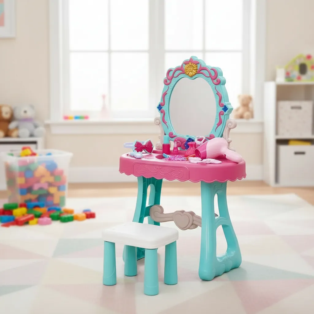 Juego De Niñas Tocador Con Espejo Y Accesorios-2