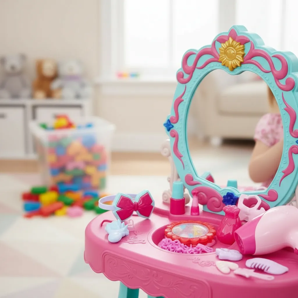 Juego De Niñas Tocador Con Espejo Y Accesorios-3