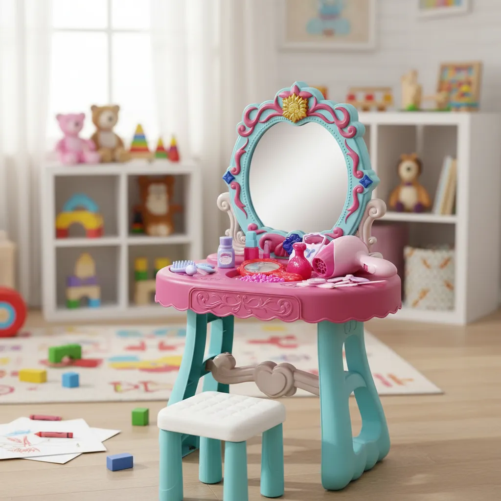 Juego De Niñas Tocador Con Espejo Y Accesorios-4