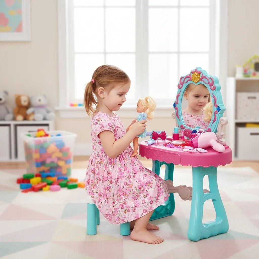 Juego De Niñas Tocador Con Espejo Y Accesorios-0