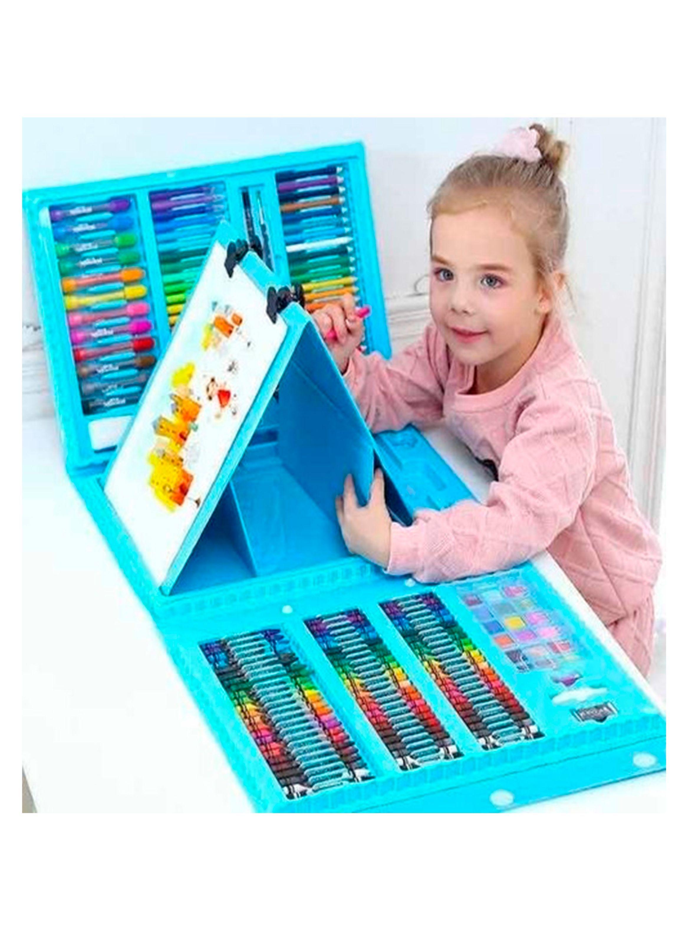 set maleta celeste para colorear 208 lapices -2