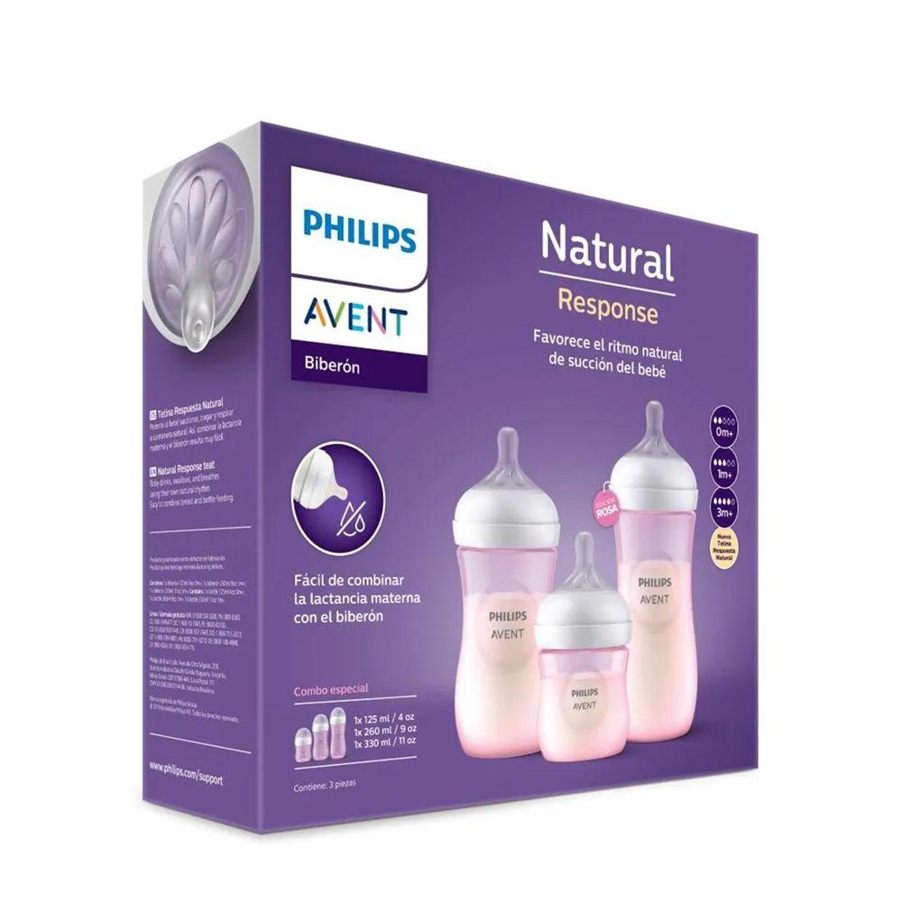 Set de 3 Mamaderas (125, 260, 330 ml) Pink Philips Avent-5