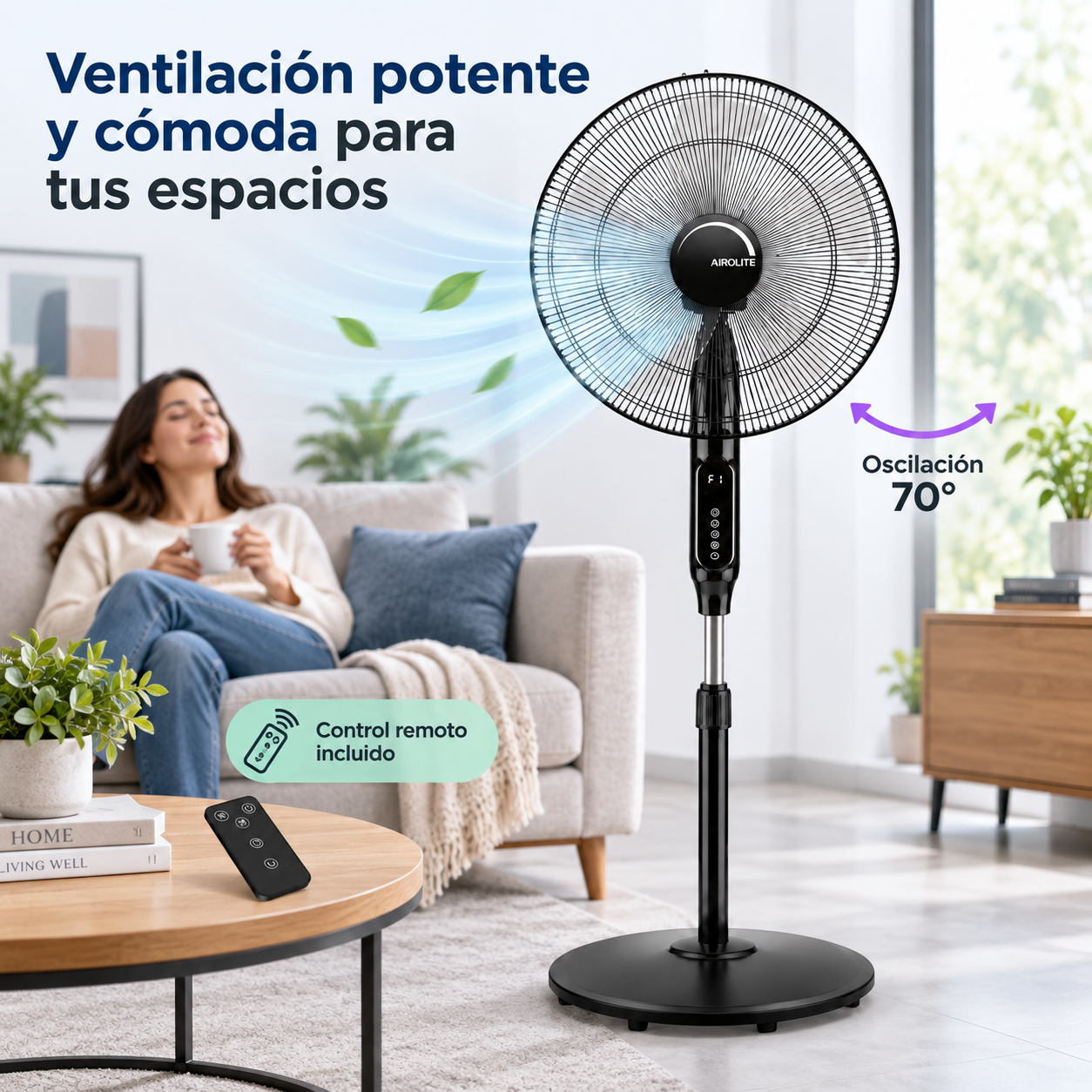 Ventilador Pedestal Pie Silencioso 18 V18p8r Black Airolite-2