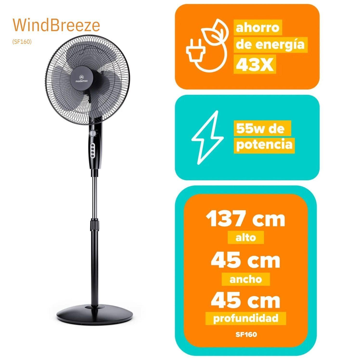 Ventilador Pedestal  Silencioso Mademsa 55w Timer Sf160-2