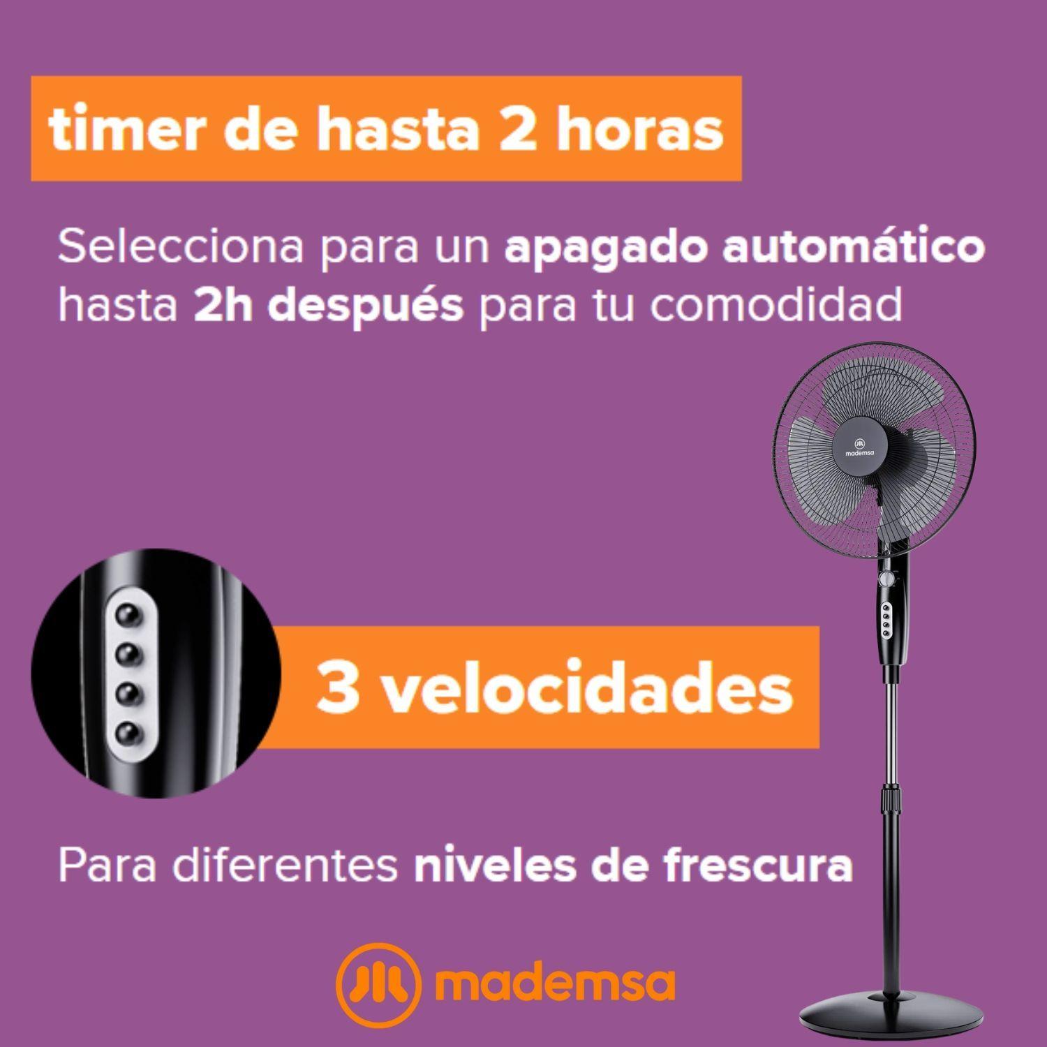 Ventilador Pedestal  Silencioso Mademsa 55w Timer Sf160-3
