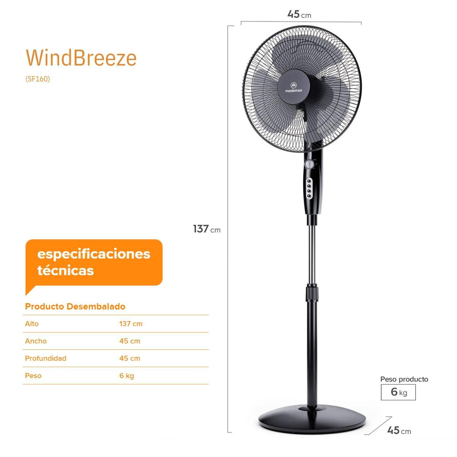 Ventilador Pedestal  Silencioso Mademsa 55w Timer Sf160-6