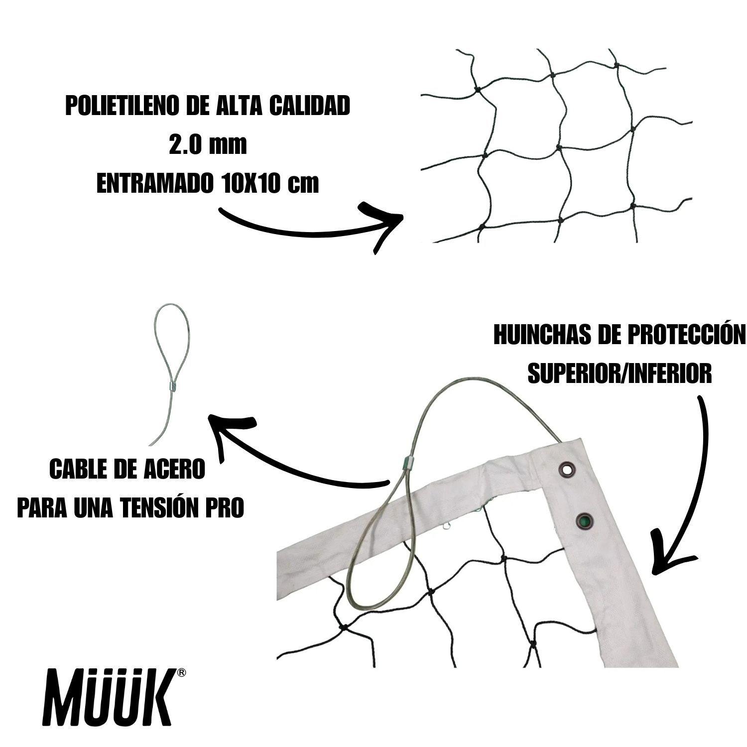 Malla Red Voleibol Pro 2mm Muuk Cable Acero Huinchas Volley-3