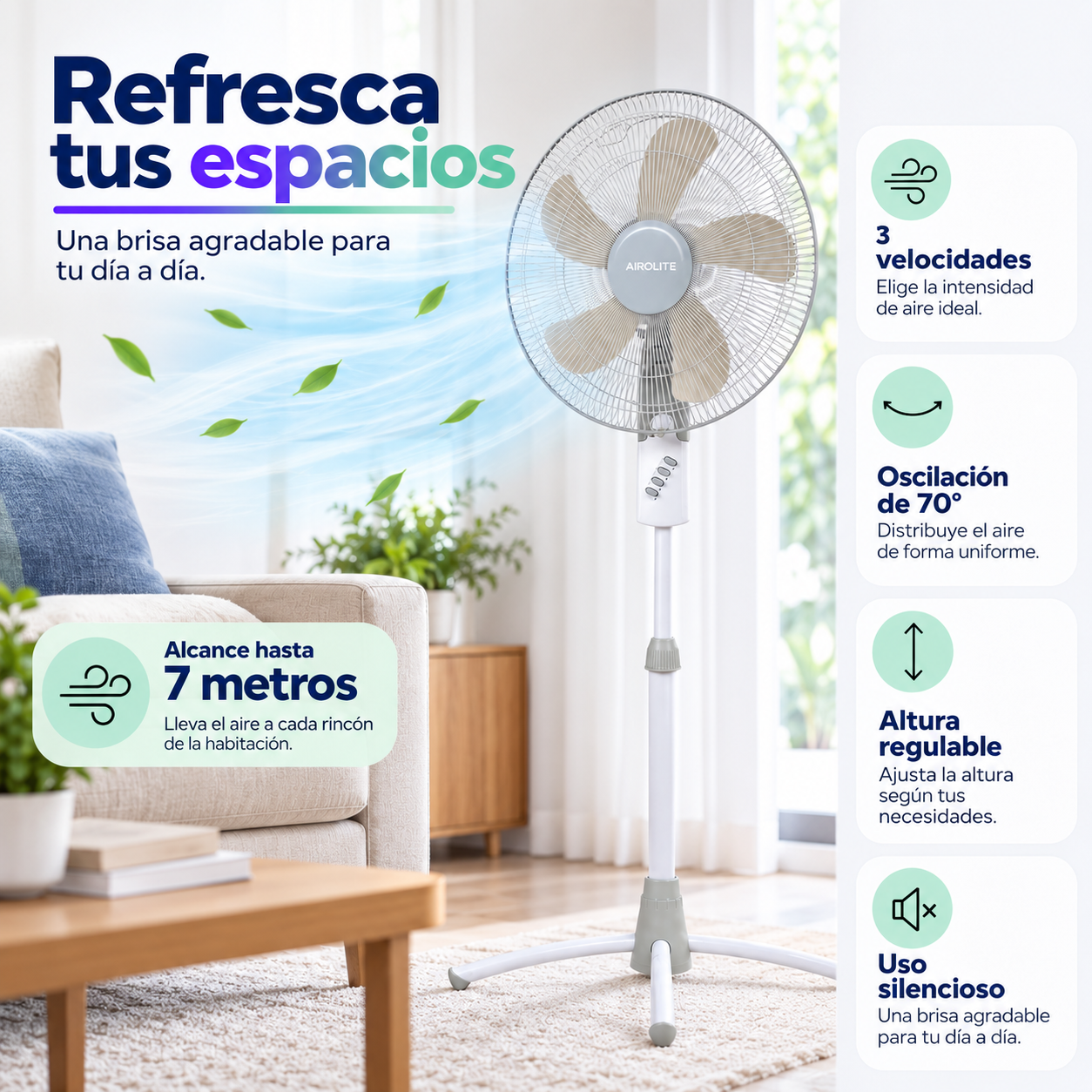 Ventilador Pedestal Pie Silencioso 16 V16p6 Airolite 406cm-2