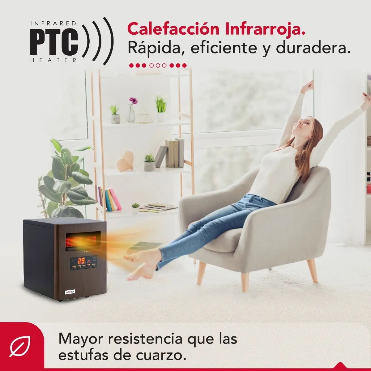 Estufa Electrica Infrarroja Calefactor Thorben Thor Green 1500 2 en 1-3