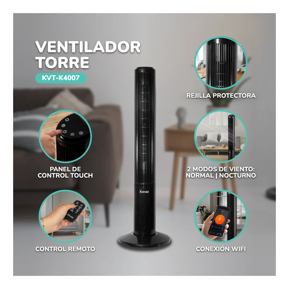 Ventilador Torre Pedestal Silencioso Kendal Kvt-k4007 Wifi-4