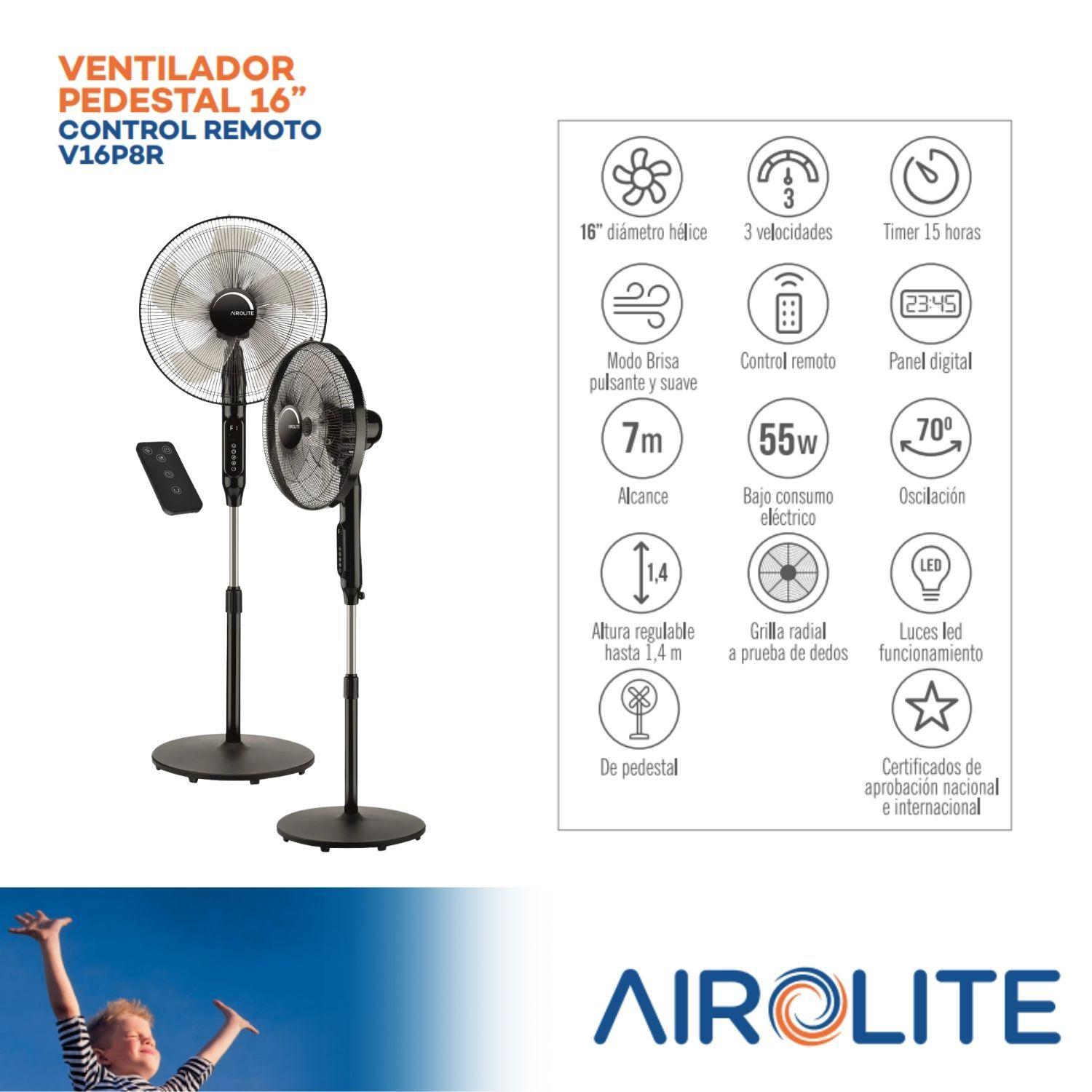 Ventilador Pedestal Pie Silencioso C/r 16 V16p8r Airolite-2