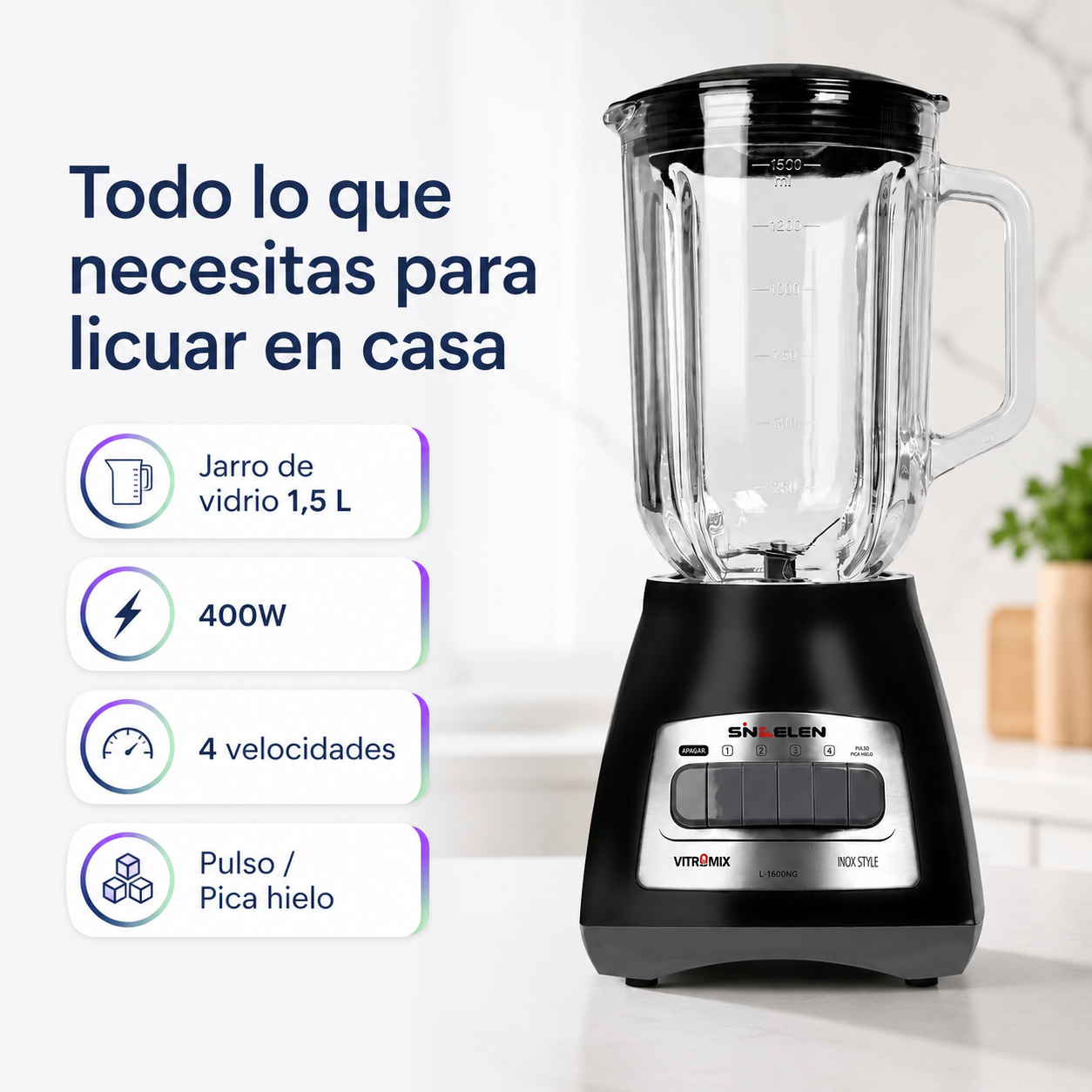 Licuadora Juguera Sindelen L 1600ng Jarro Vidrio 1 5lt 400w-4