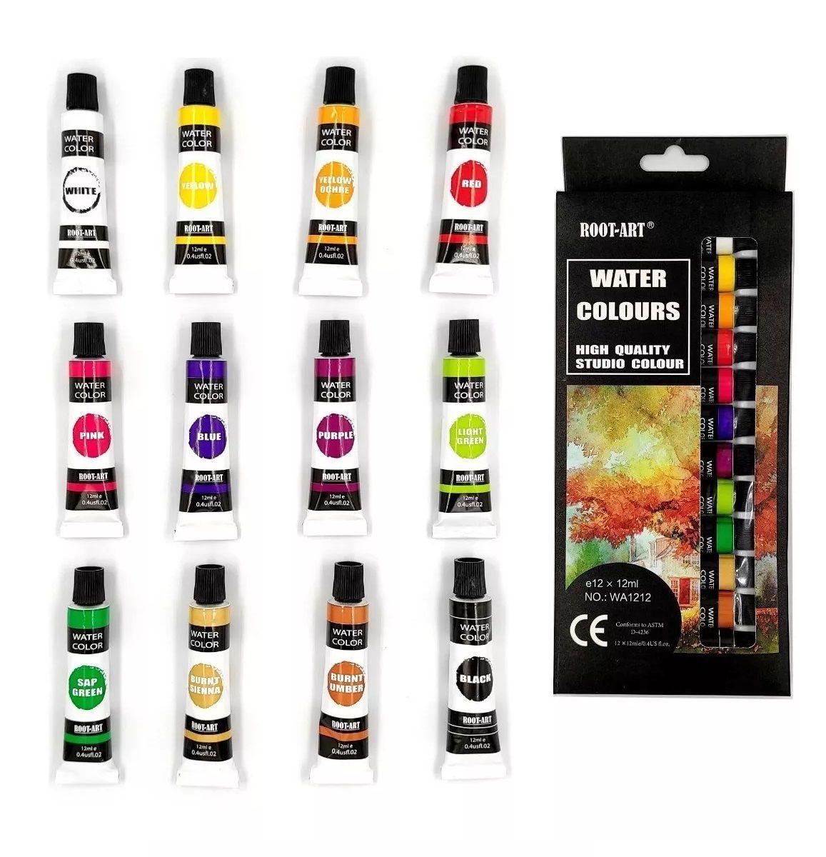 Set De Pinturas Acuarela En Pomo Tubo 12 Colores 12ml C/u-3