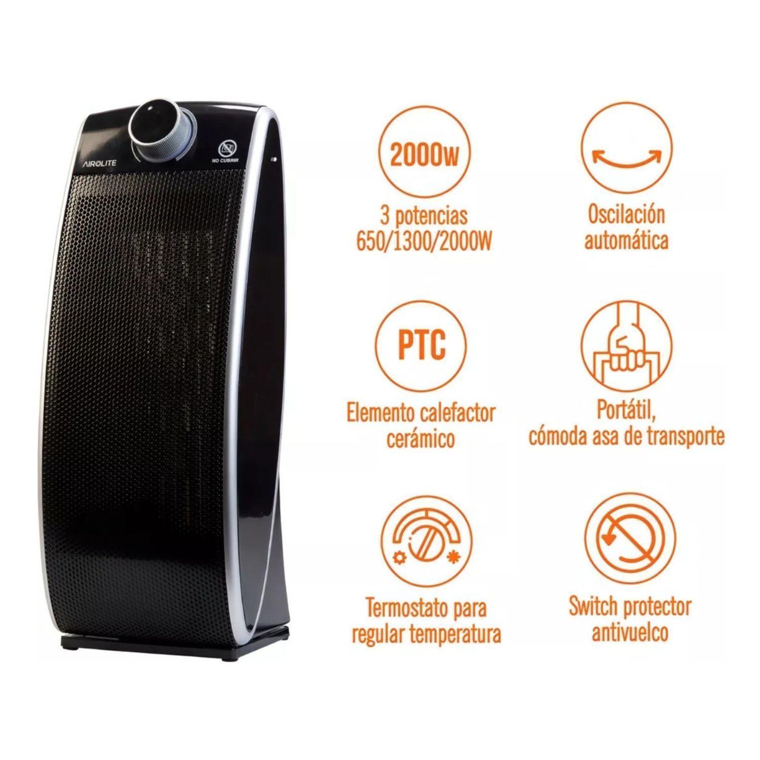 Termoventilador Calefactor Cerámico Electrico Oscilante Airolite Curve Tower-7