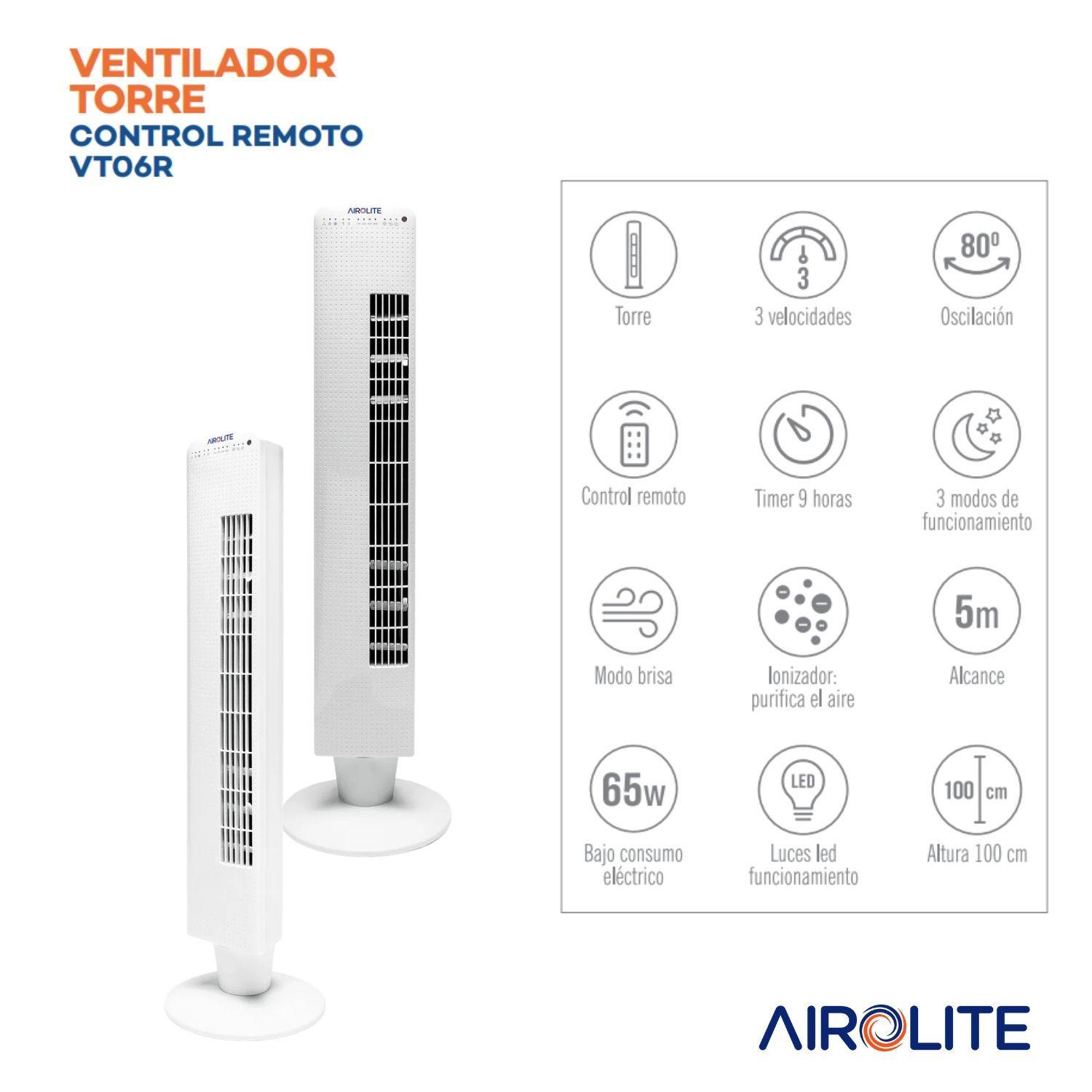 Ventilador Torre Pie Purificador Aire Control Remoto VT06R Airolite-2