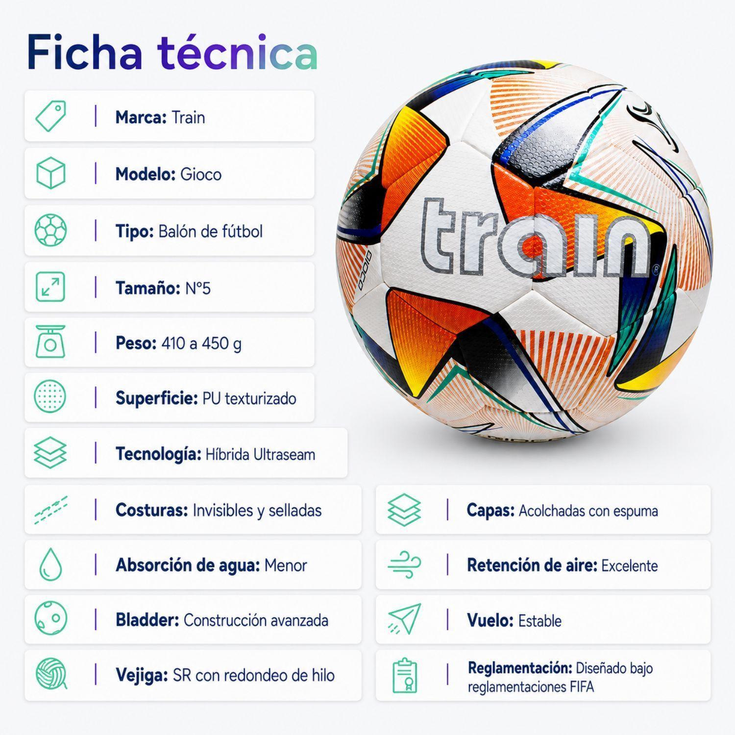 Balon Futbol Numero 5 Pelota Futbol Train Gioco Hibrido Pro-7