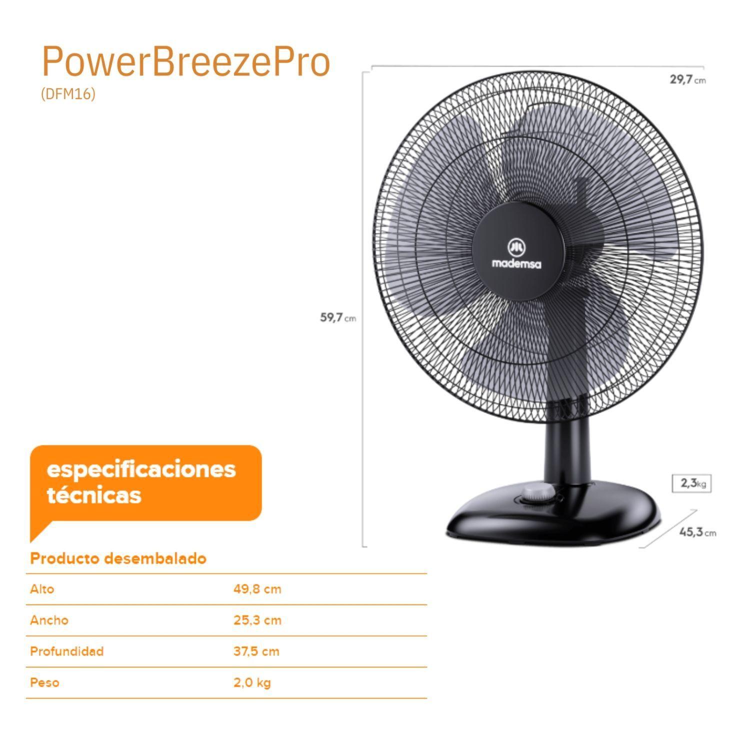 Ventilador Sobremesa Silencioso Mademsa 40w 40,6 Cm Dfm16-6