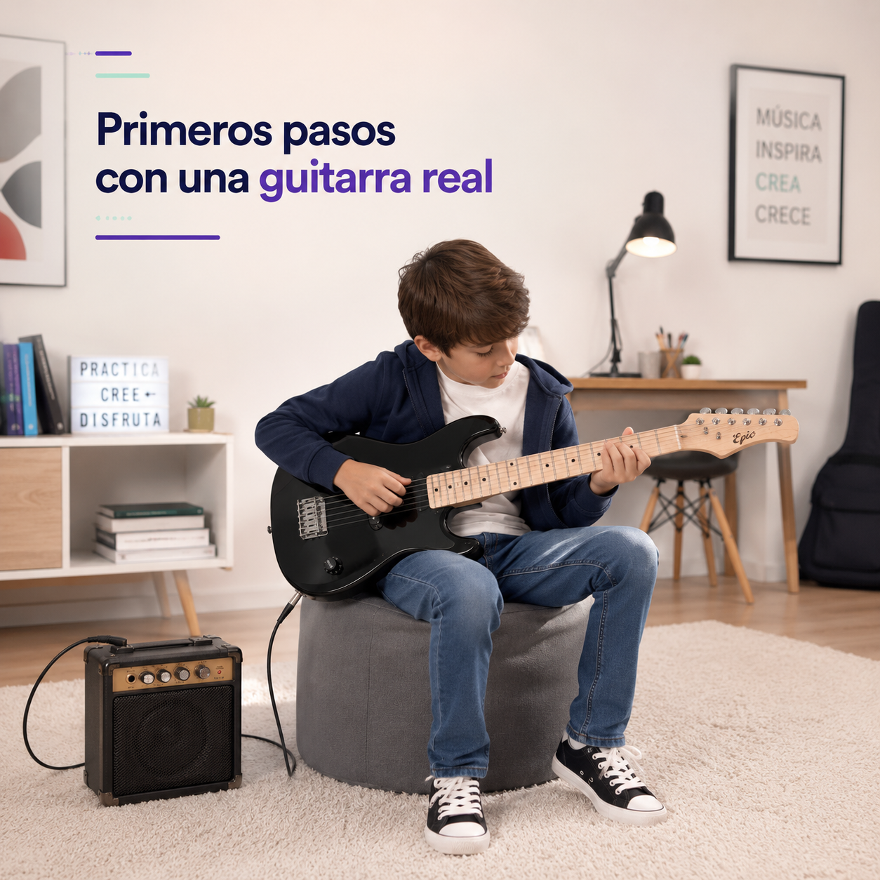 Guitarra El ctrica Ni os Epic Amplificador 5w con funda y accesorios-2