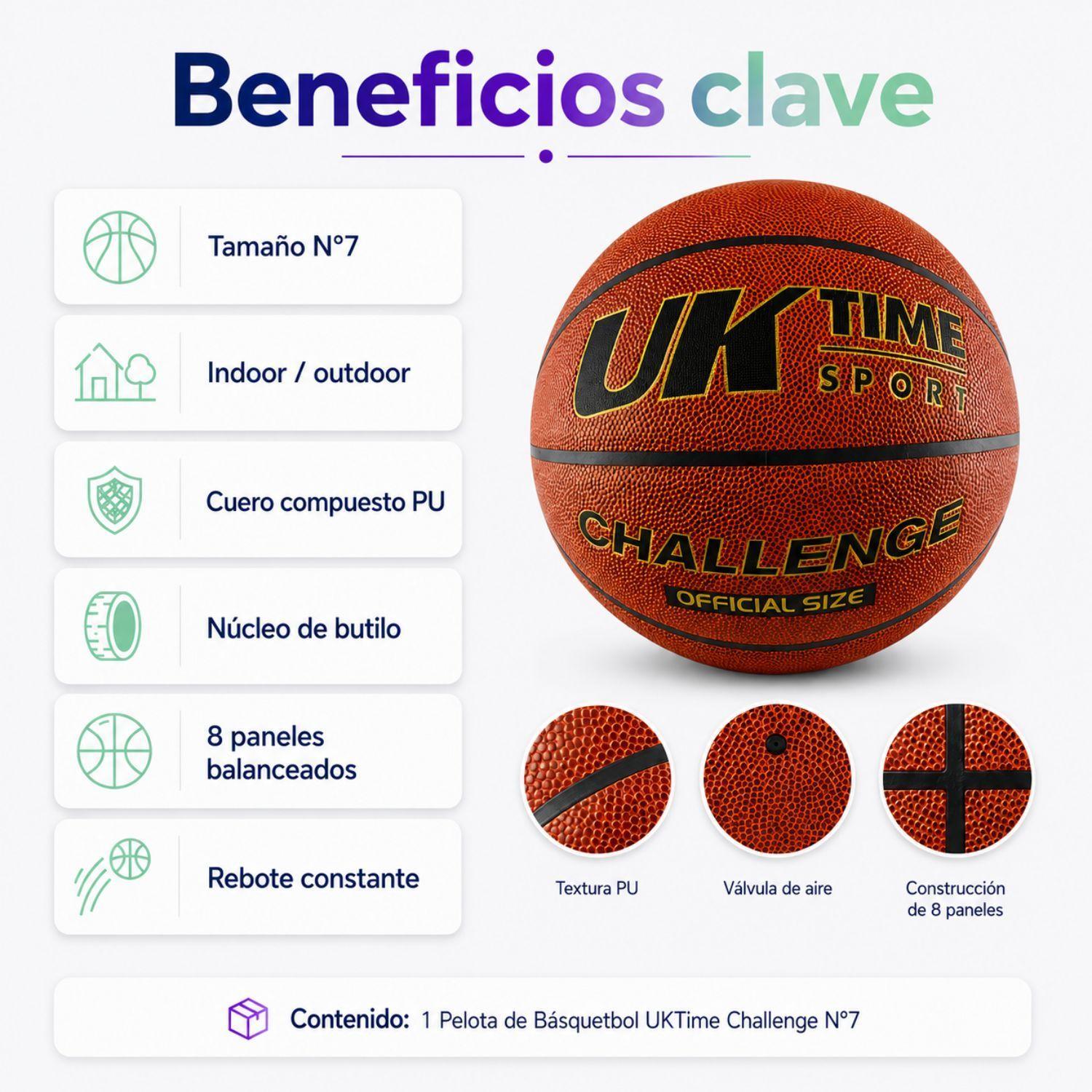 Balon Basquetbol Pelota Basketball #7 Uk Challenge Cuero Pu-1