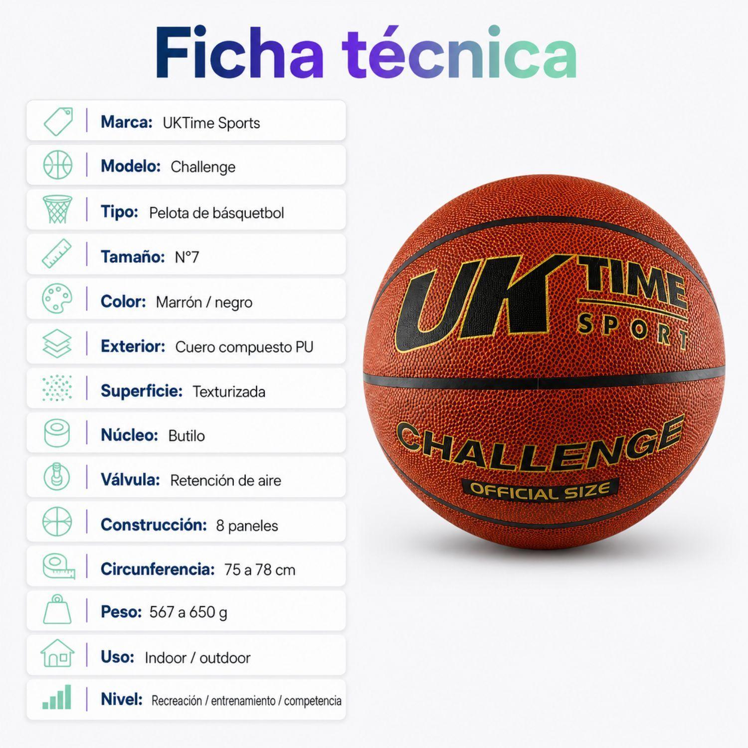 Balon Basquetbol Pelota Basketball #7 Uk Challenge Cuero Pu-3