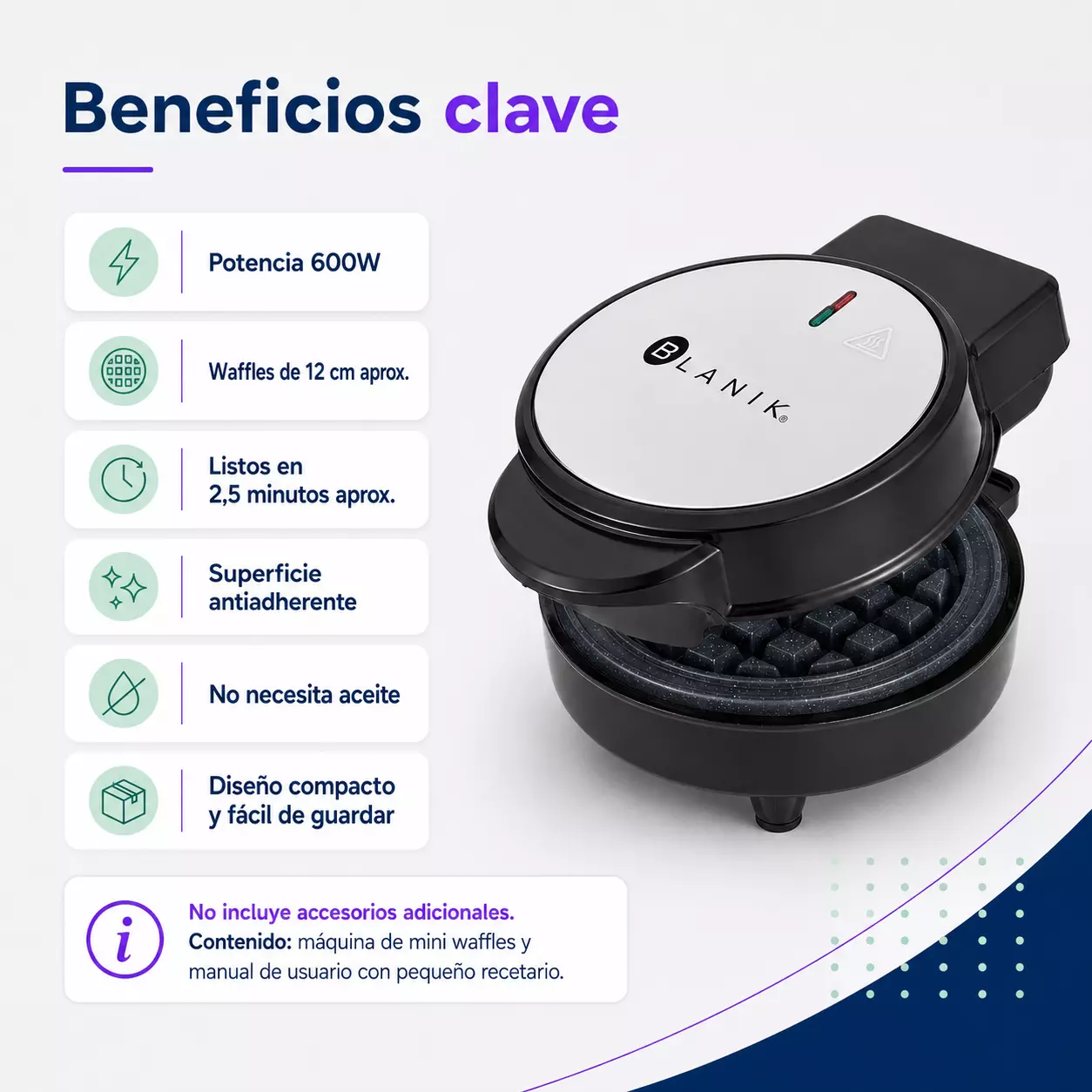 Máquina Mini Waffles Wafles Wafflera Blanik Bmw079 -1