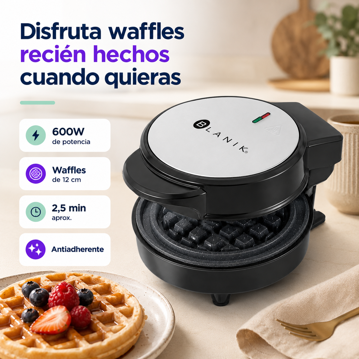 Máquina Mini Waffles Wafles Wafflera Blanik Bmw079 -2