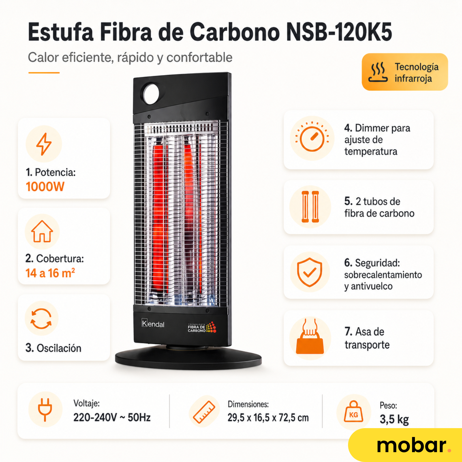 Calefactor Estufa Fibra De Carbono Nsb 120k5 Negra-1